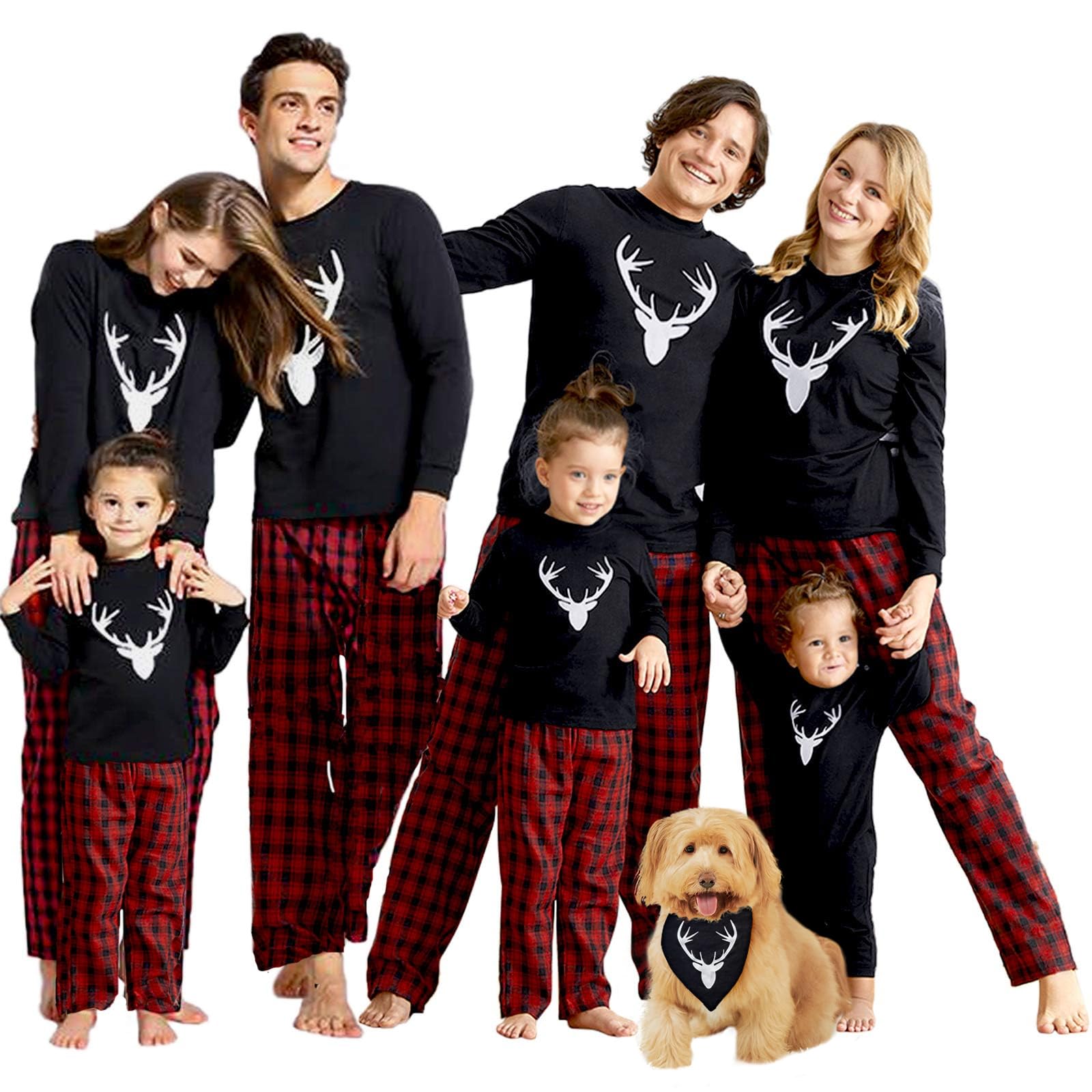 Green Elk Merry Christmas Matching Family Pajamas Sets Christmas PJ's  Letter Print Top And Plaid Pants