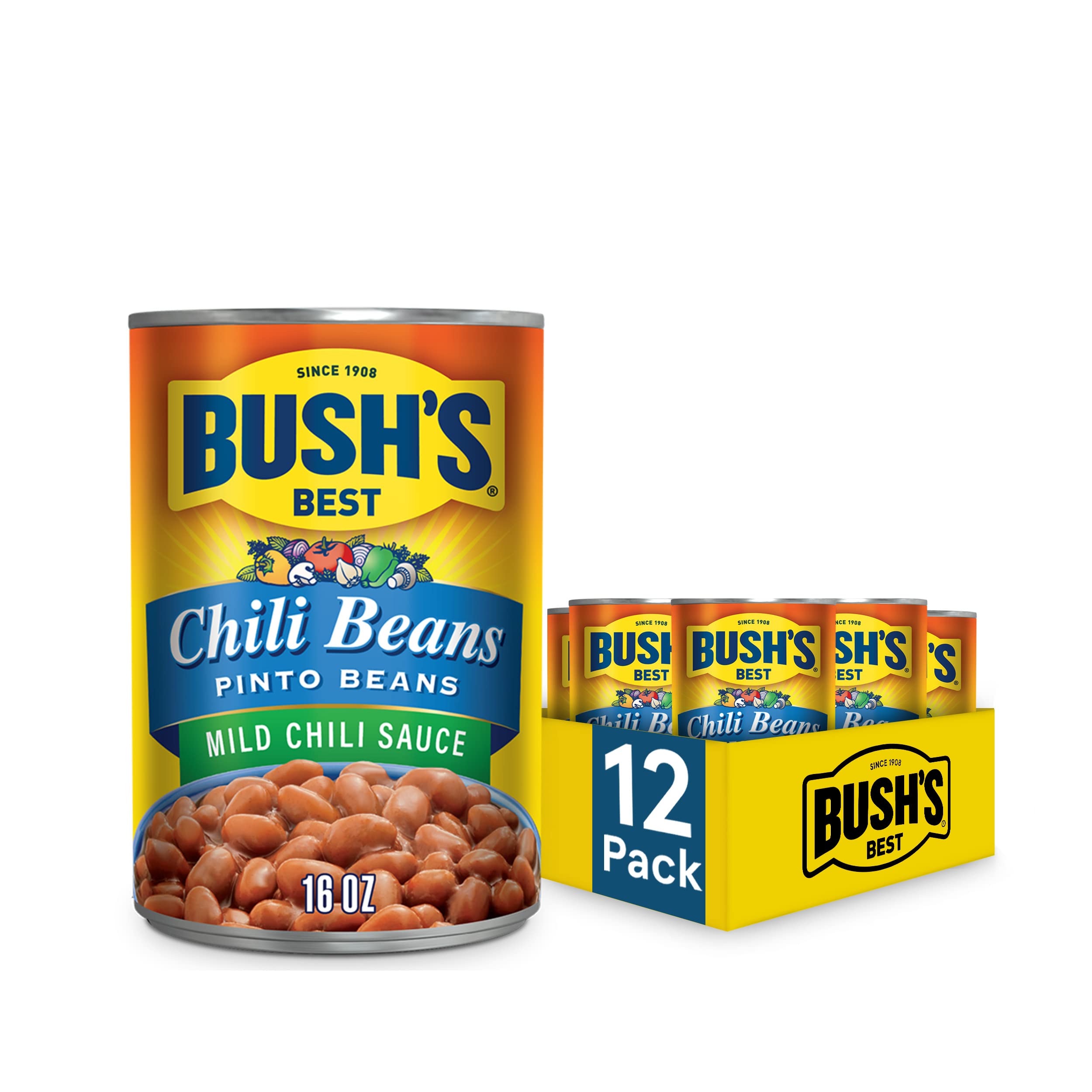 Bush's Best Canned Mild Pinto Chili Beans (Pack of 12) Source of