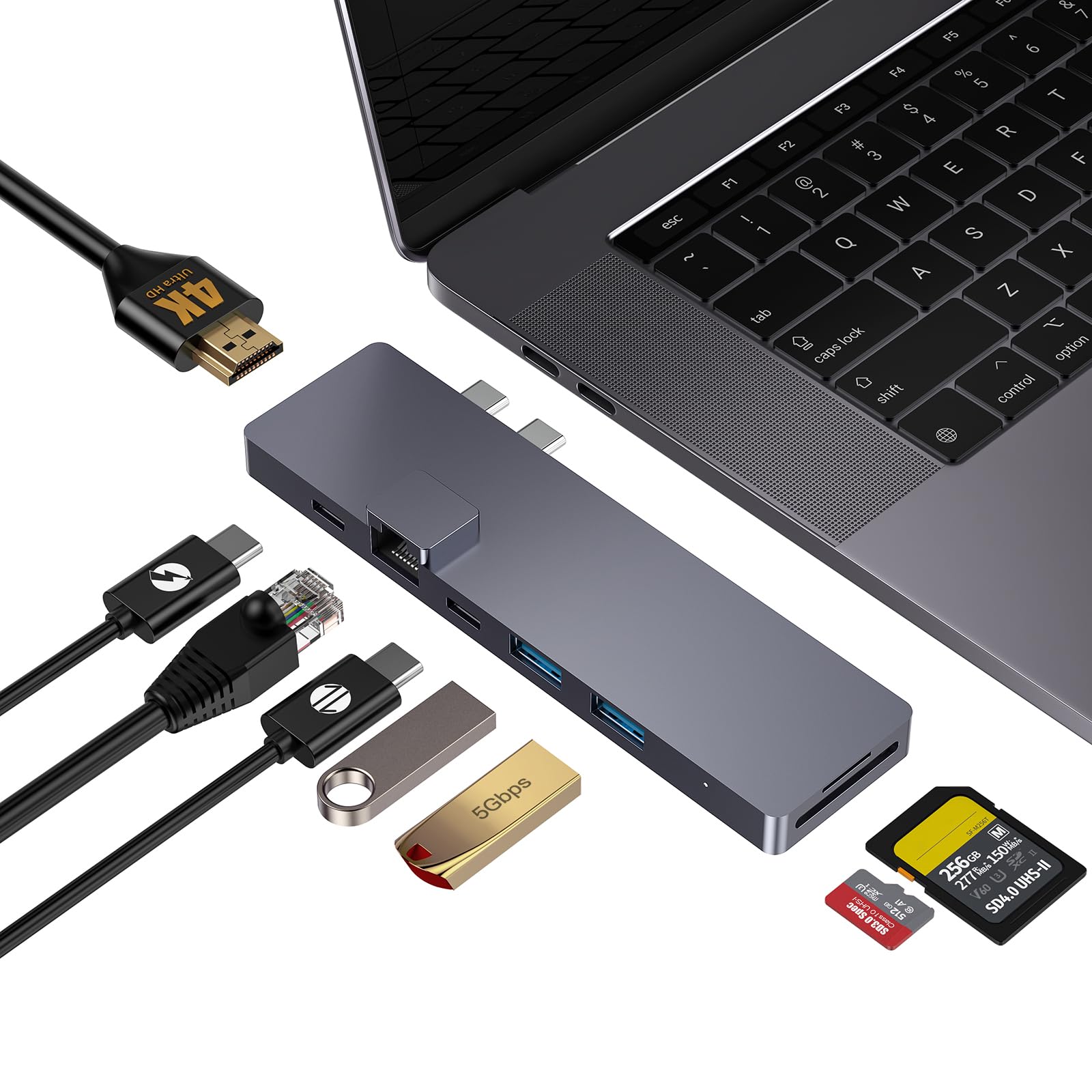 Getatek USB C Hub for MacBook Pro Air 8-in-2 USB C Multiport Adapter Hub