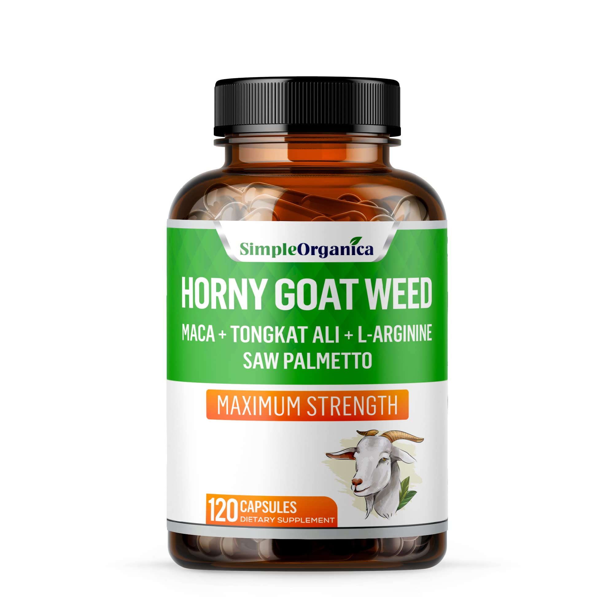 Simple Organica Horny Goat Weed For Men And Women 120 Capsules With Maca Root Tongkat Ali 3951