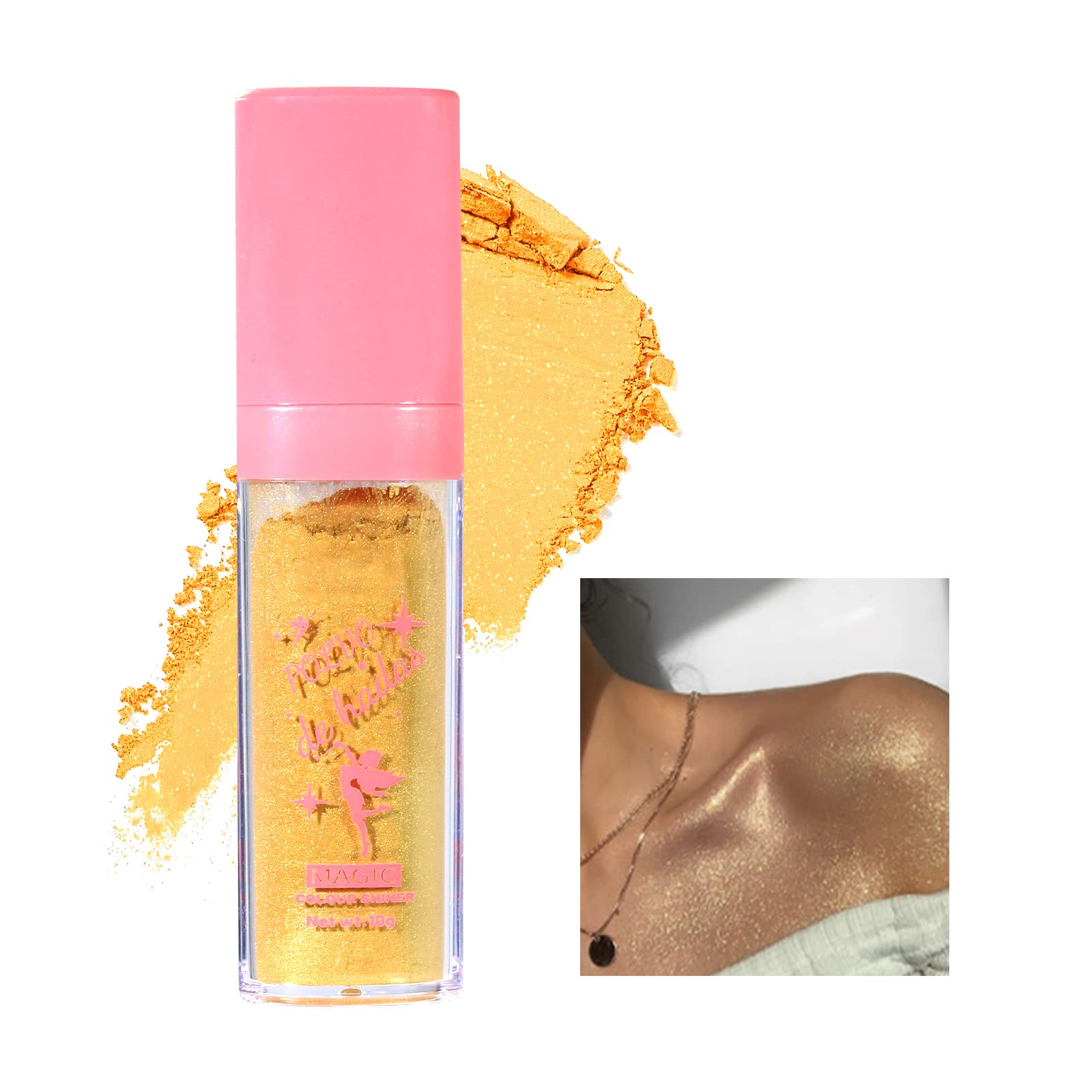 DAGEDA Highlighter Stick Body Glitter Highlighter Powder High Gloss Fairy  Makeup Sparkle Face and Body Shimmer Glitter Powder Shiny Fairy Dust  Patting Powder (Sunset Yellow)