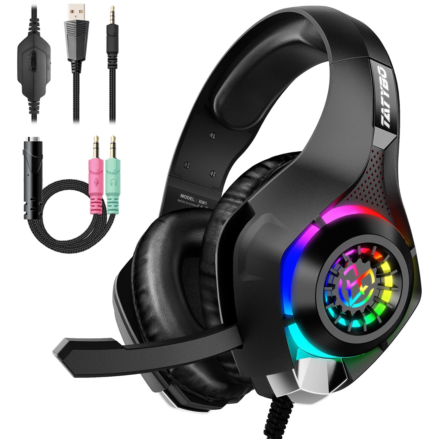 Tatybo Gaming Headset for PS4 PS5 Switch Xbox One PC with RGB Light ...