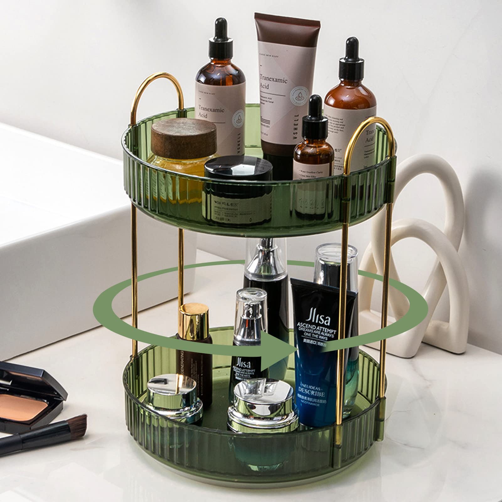 Bathroom Counter Organizer Vanity Shelf Perfume Tray Large Capacity 2 Tier  Green 