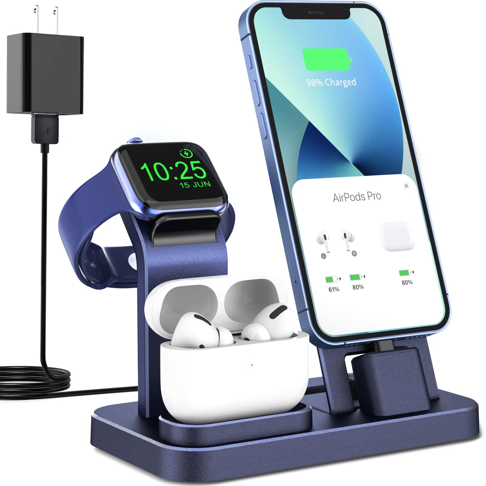Charger Station for iPhone Multiple Devices - 3 in 1 Fast Wireless Charging  Dock Stand for Apple Watch Series 7 6 SE 5 4 3 2 & Compatible with iPhone