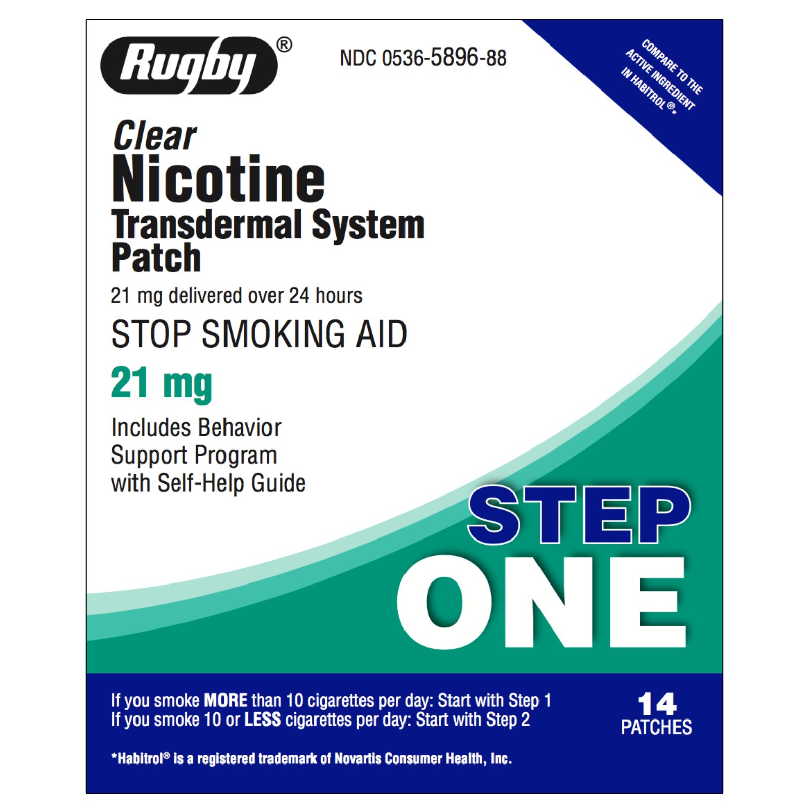 Rugby Nicotine Transdermal System Step 1 (21mg) - 14 Patches By Watson 