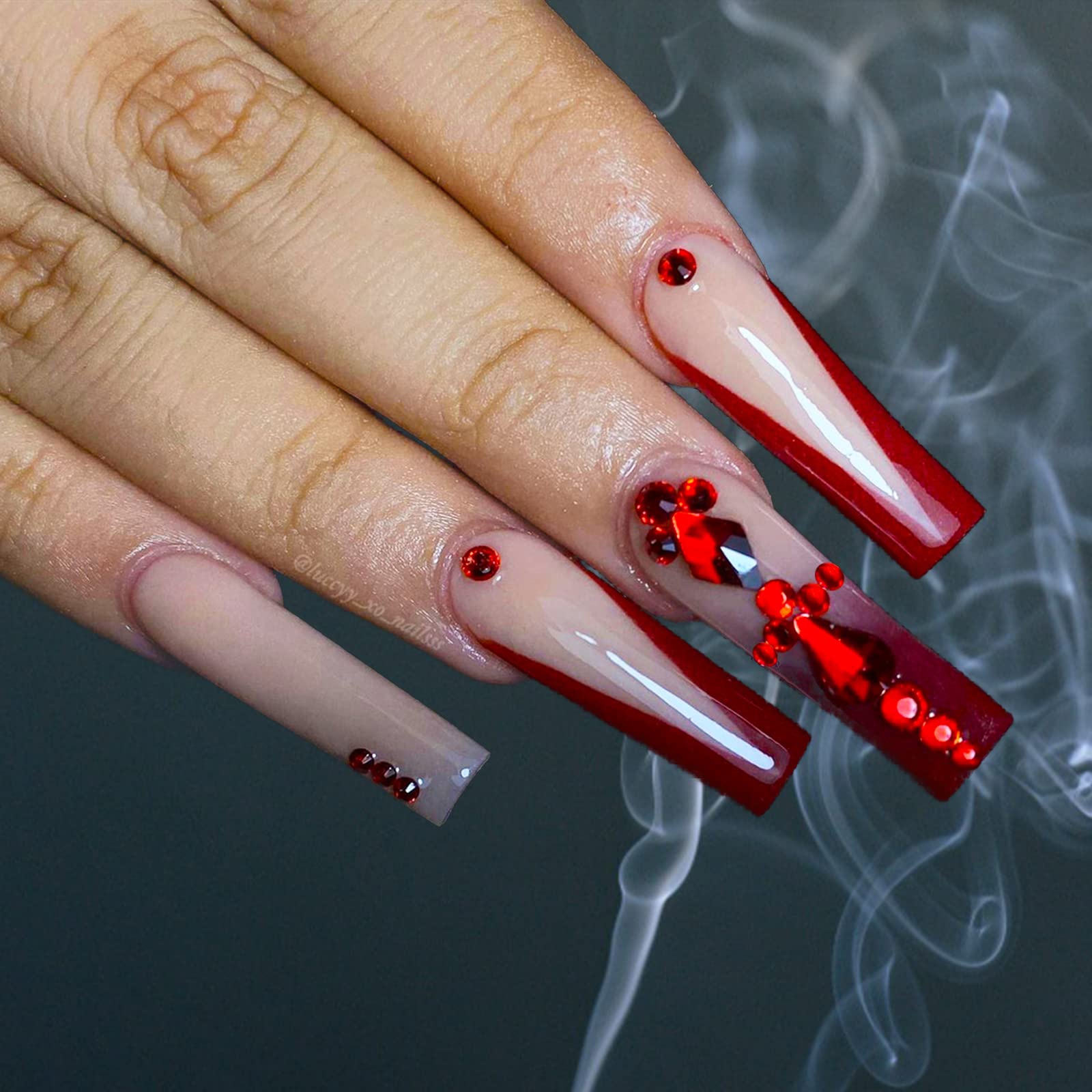 Red Croc Nails, charms & gems, Gel- X Nails