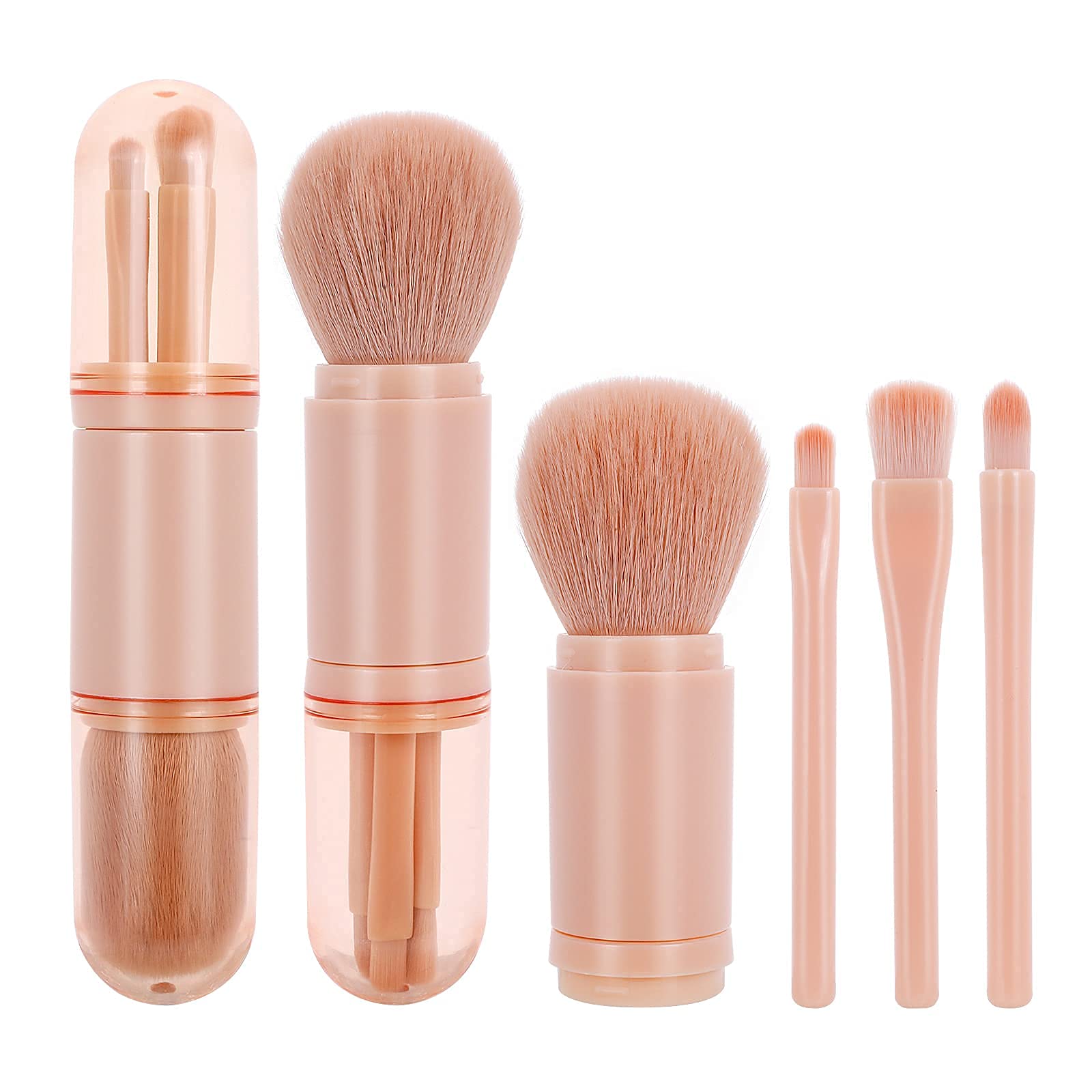 Small Makeup Brush Set Pink - 4 in 1 Portable Travel Lip Brush