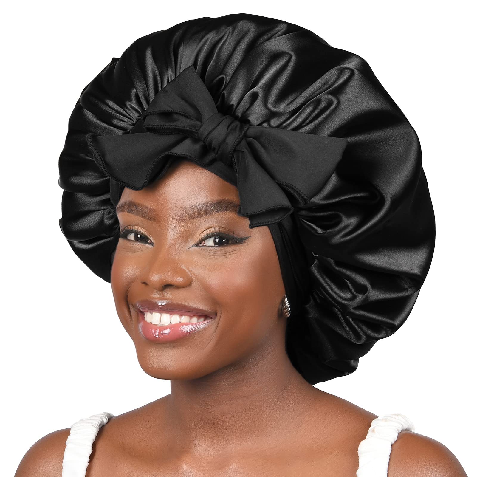 Large Satin Bonnet Silk Bonnet Hair Bonnet Cap For Sleeping Hair Bonnets  For Women Adjustable Satin Bonnet Cap Stretchy Tie Band