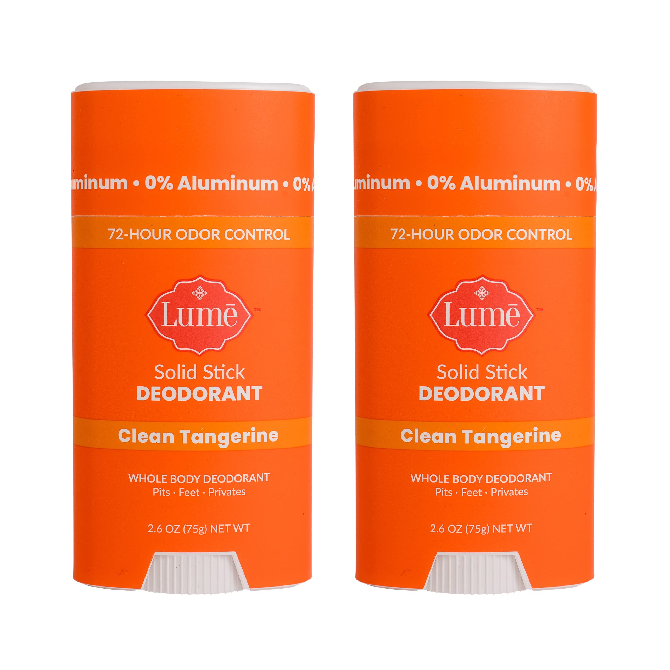 Lume Solid Deodorant Stick - Whole Body Deodorant - Aluminum-Free Baking  Soda-Free Hypoallergenic Safe For Sensitive Skin - 2.6 Ounce Solid Stick  Two-Pack (Clean Tangerine)