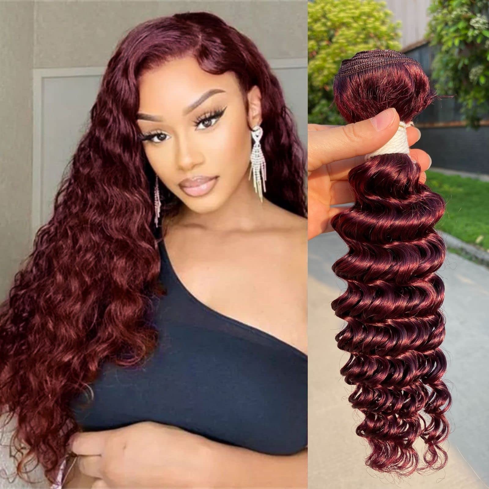 REMY HAIR Human Hair Bundles Red Deep Wave Bundles Colored 99j