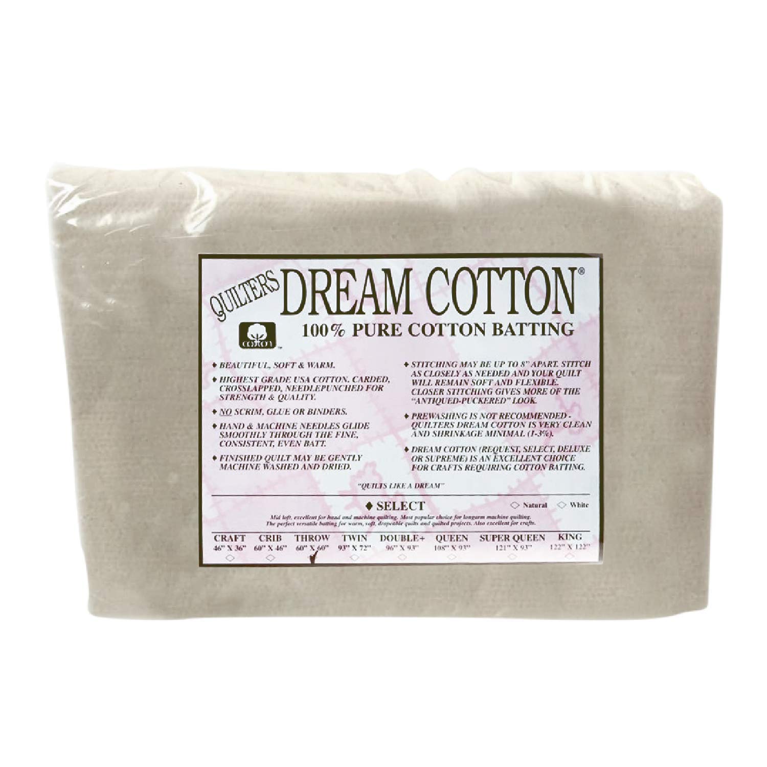 Quilters Dream Natural Cotton Request Batting (60'' x 60'') Throw