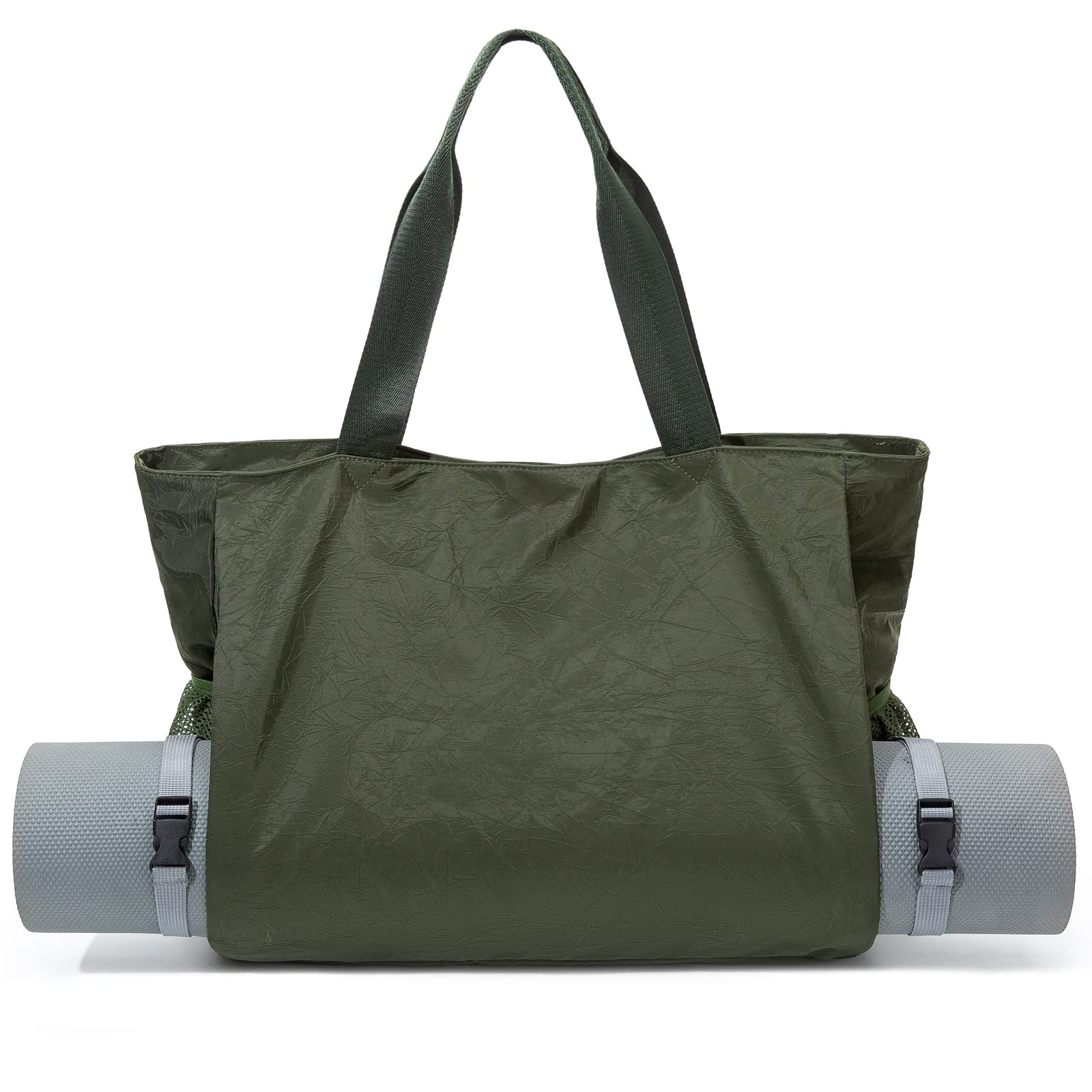Fashion Yoga Tote Carrier Large Capacity Pilates Mat Bag Ladies Fitness  Handbag Canvas Sports Shoulder Bag For Office Travel Beach Green