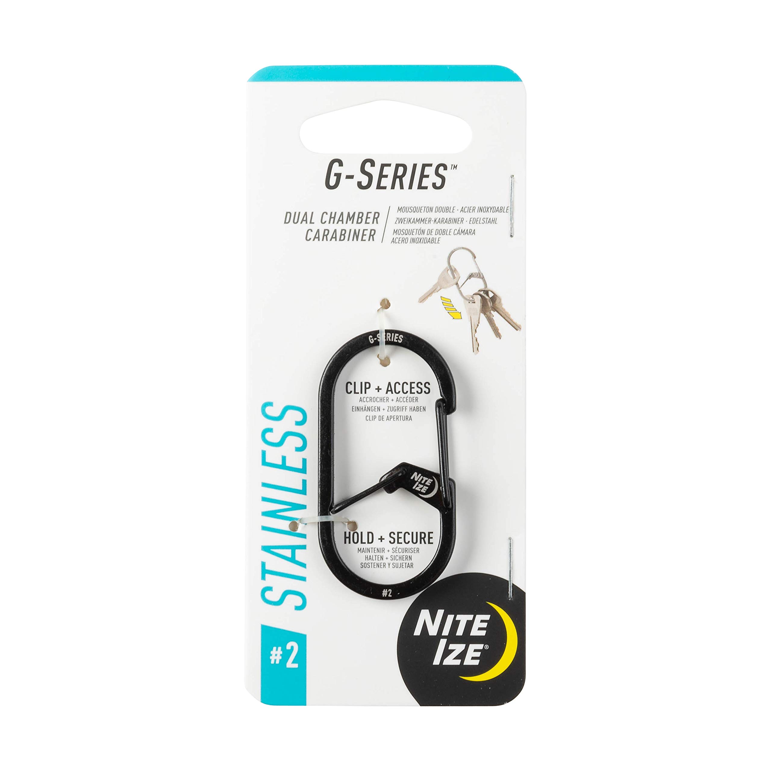 Nite Ize GS2-01-R6 G Series Dual Carabiner, 2 Inch Overall Length,  Stainless Steel, Black: Carabiners, Pull Apart Keyrings & Snap Rings  (094664050693-1)