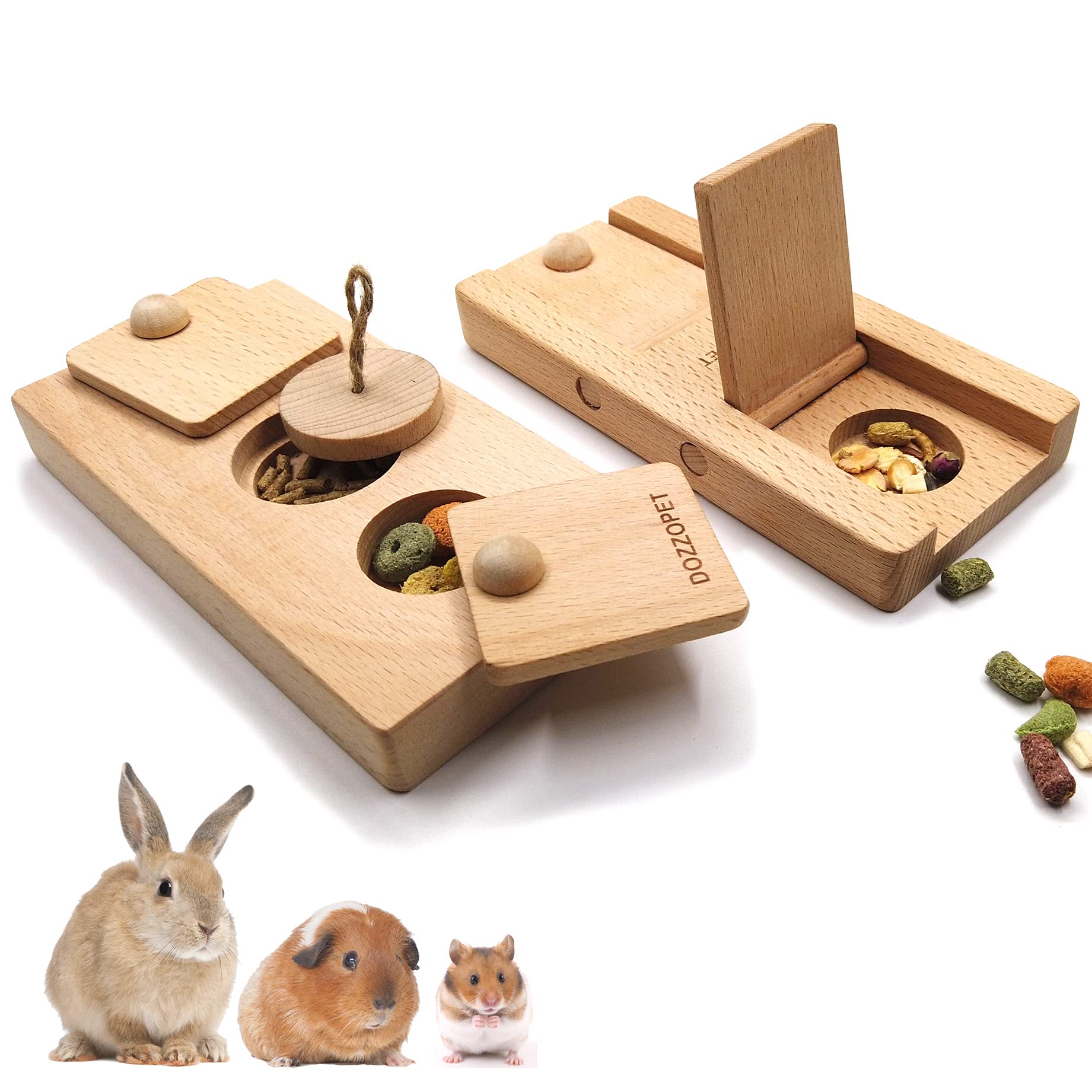 DOZZOPET Wooden Enrichment Foraging Toy for Small Pet,Interactive Hide  Treats Puzzle Snuffle Game,Mental Stimulation Toy for Hamster,Guinea Pig, Rabbit,Chinchilla
