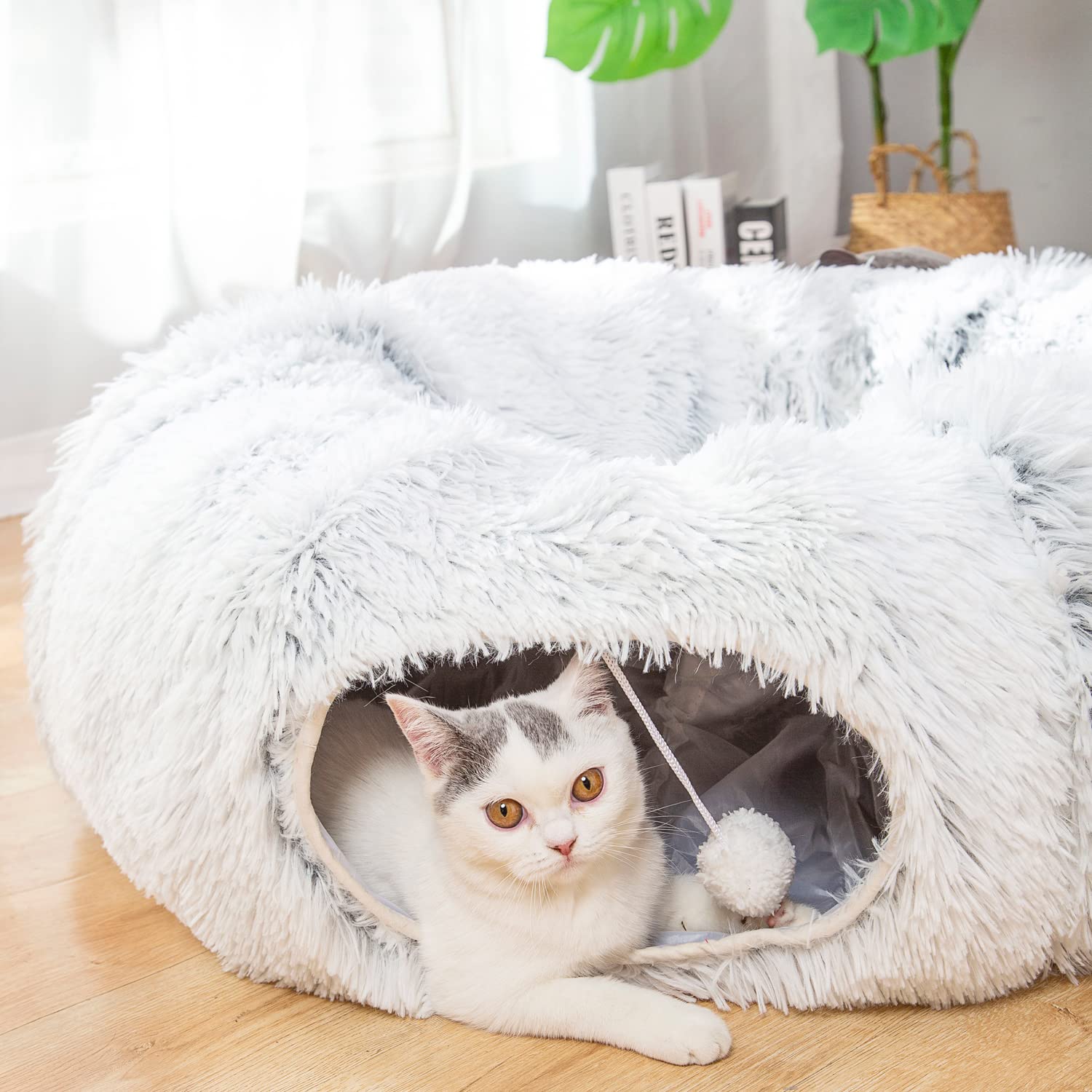 LUCKITTY Warm Plush Cat Dog Tunnel Bed with Washable Cushion-Big Tube  Playground Toys 3 FT Diameter Longer Crinkle Collapsible 3 Way, for Indoor  Cat Kitty Kitten Puppy Rabbit Ferret