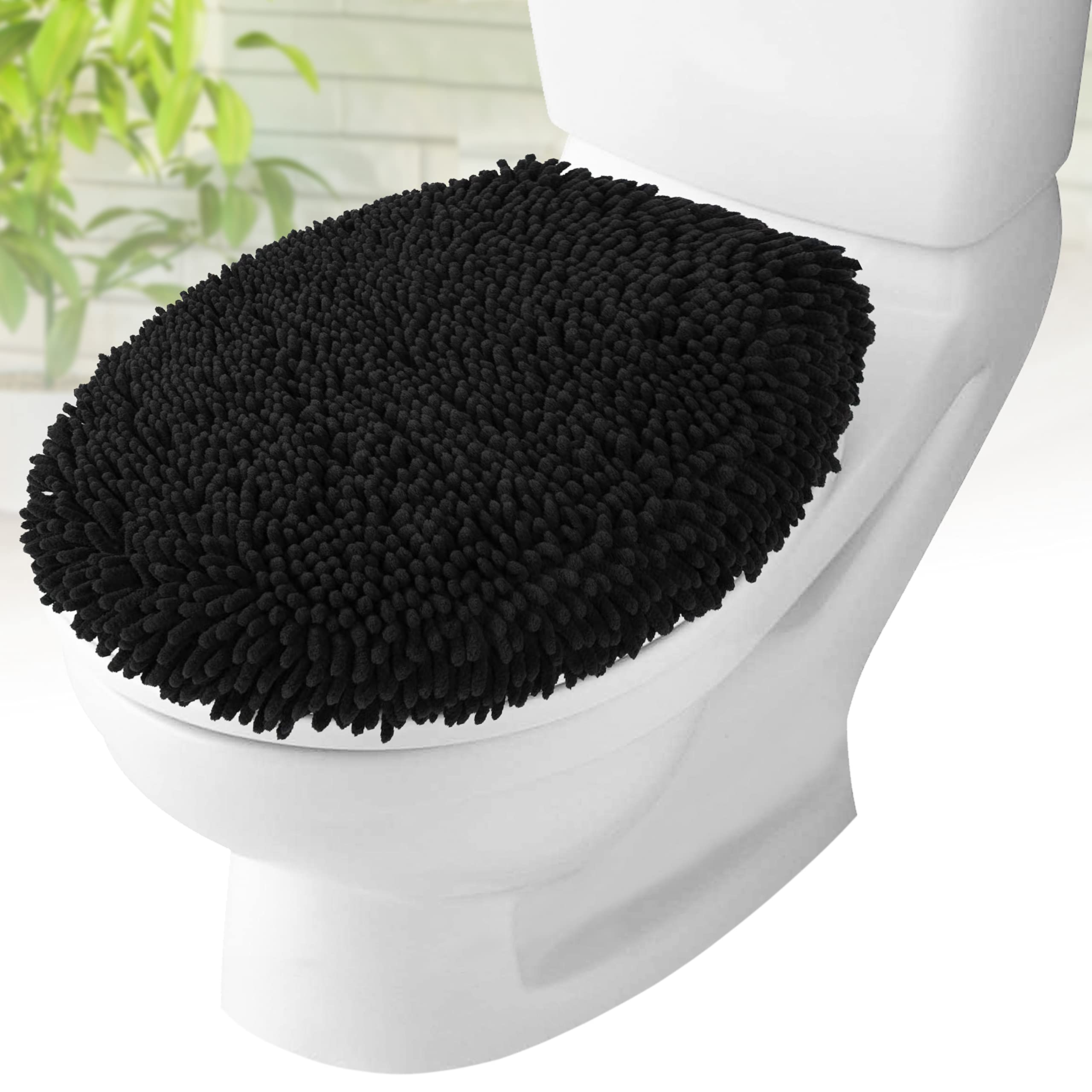 MAYSHINE Plush Shaggy Standard Toilet Seat Lid Cover (Black), Fuzzy  Chenille Microfiber, Fluffy Soft Absorbent - Machine Washable Cushion