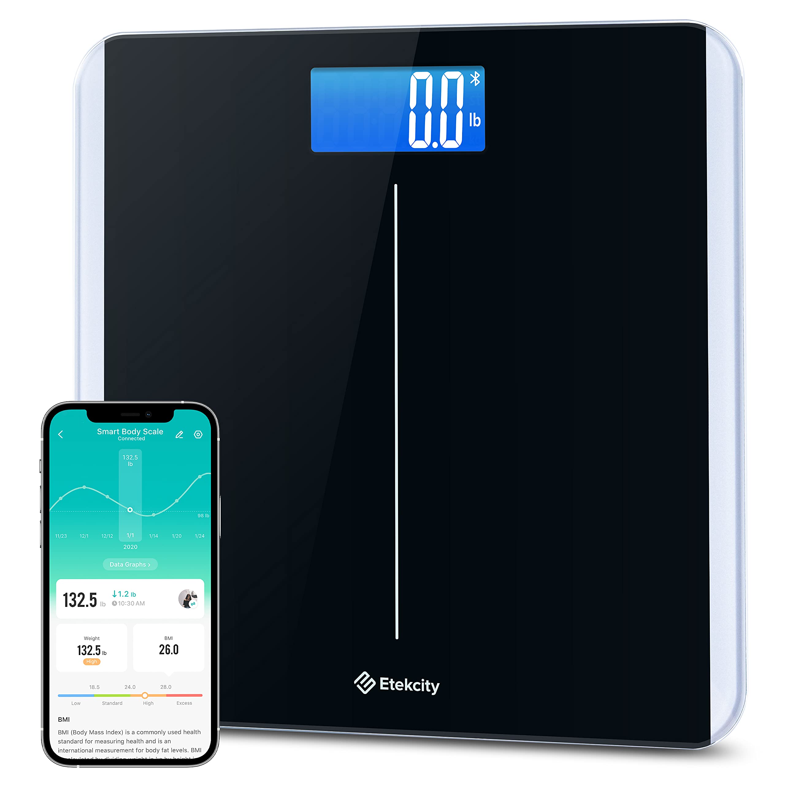 Etekcity Bathroom Scale for Body Weight and BMI Smart Bluetooth Digital  Weighing Scale Upgraded Version of eb9380h Scale Free VeSync App Rounded  Corner 11 x 11 inches 0.1lb/ 0.05kg 400 Pounds