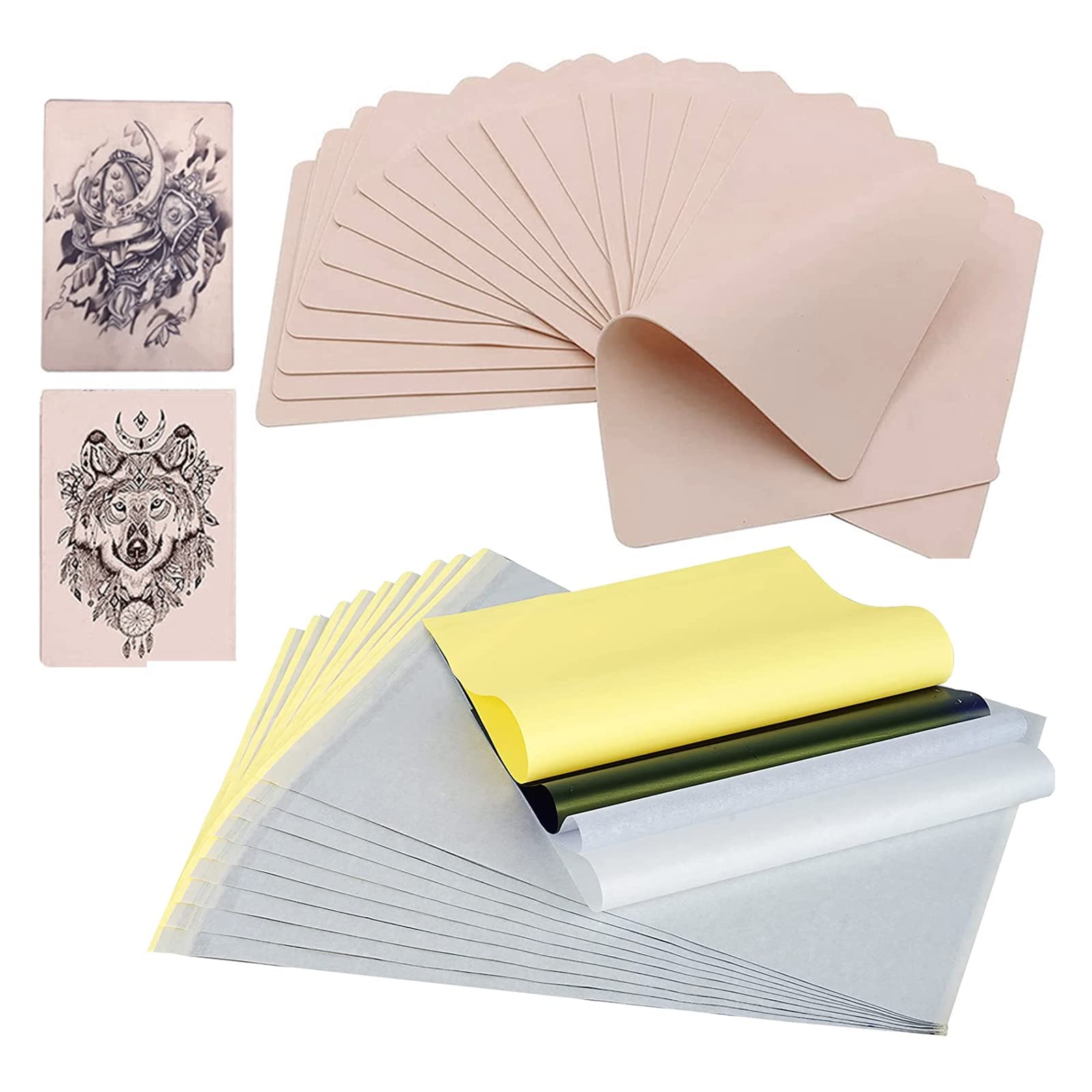 8pcs Tattoo Practice Skin with 15pcs Tattoo Transfer Paper - Gakonp Double  Sides 1MM Thick Soft Silicone Thin Fake Skin Tattoo Tracing Paper Kit for Tattoo  Beginners Artists 8pcs+15pcs