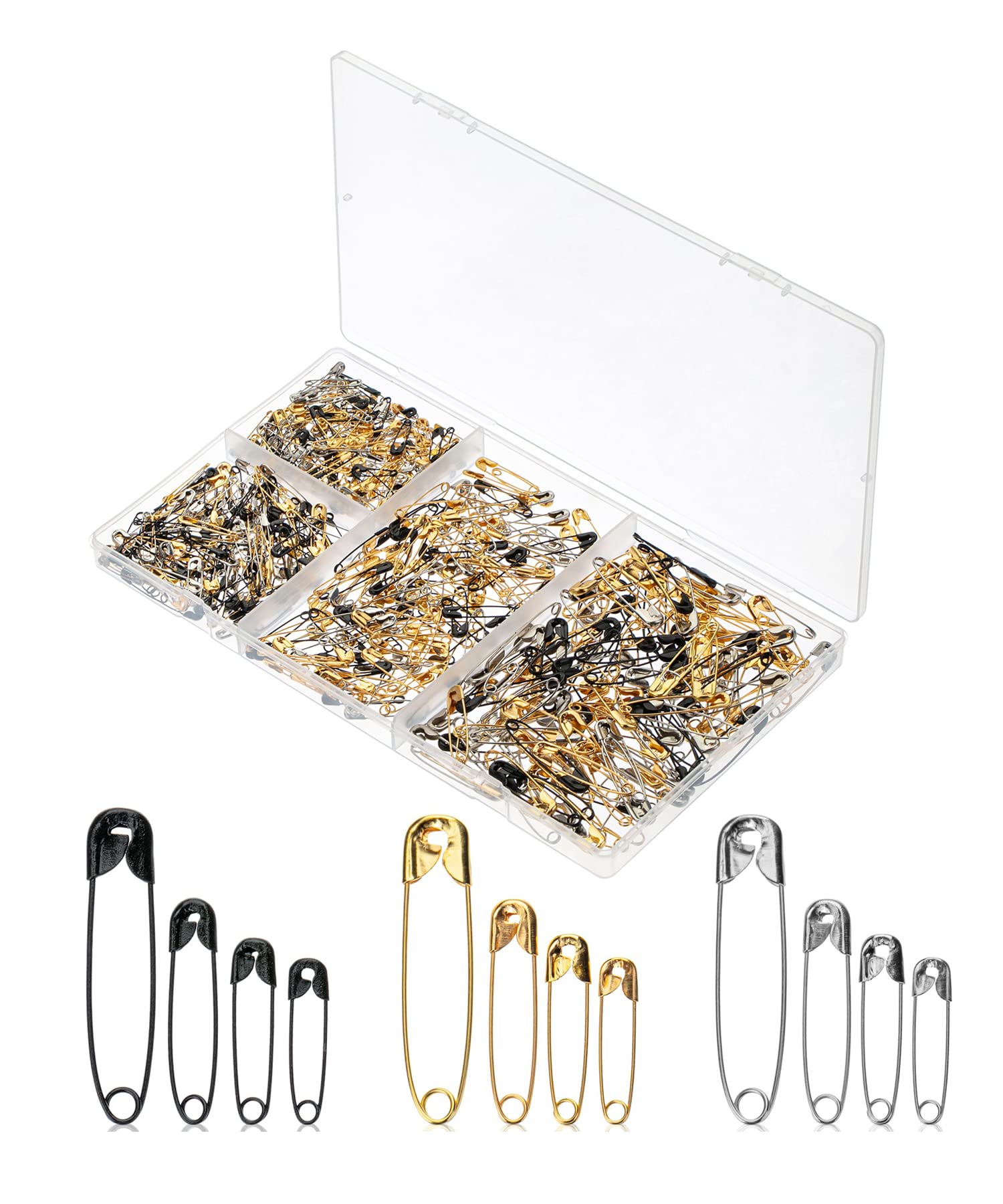 Gold Color Safety Pins Commonly Used Fasten Clothing Isolated