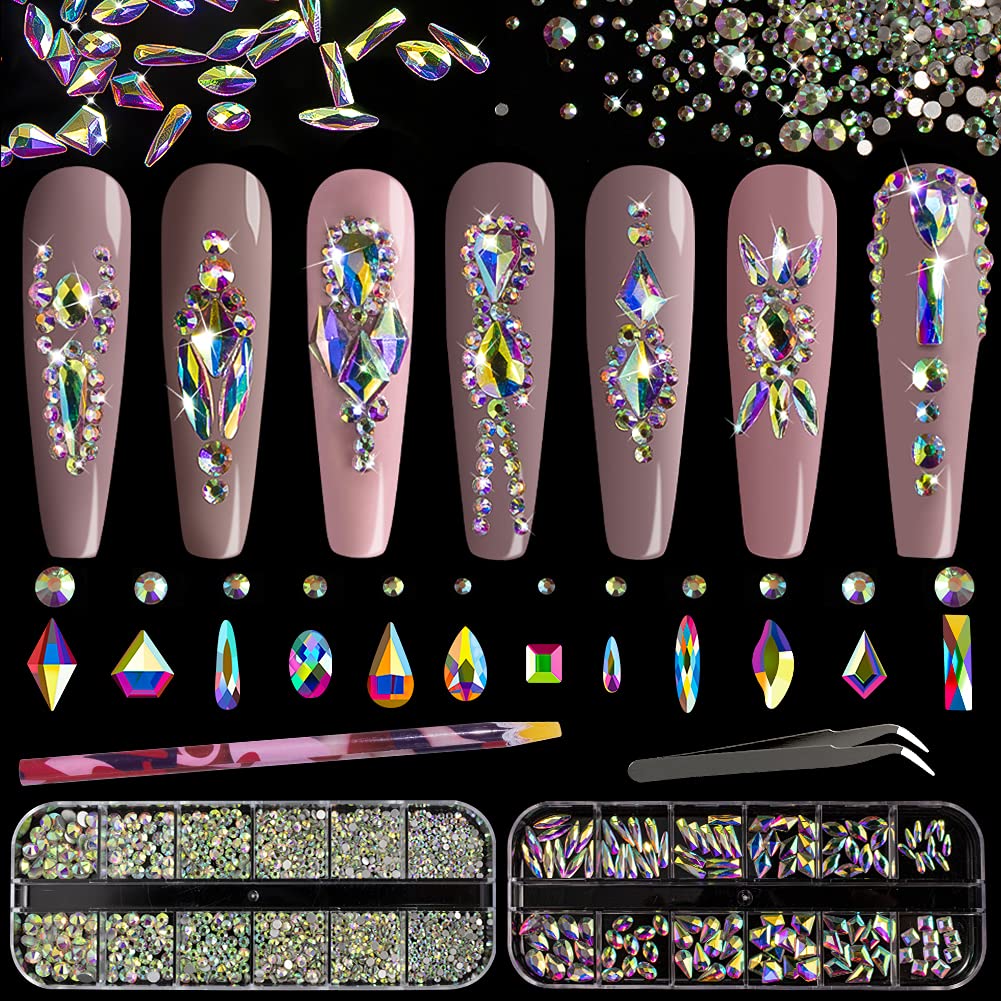 5136Pcs Flatback Clear Crystal Rhinestones Set for Nail Art Glass Tumblers  Glitter Round with Picking Pen and Tweezer(SS4 ~ SS16)