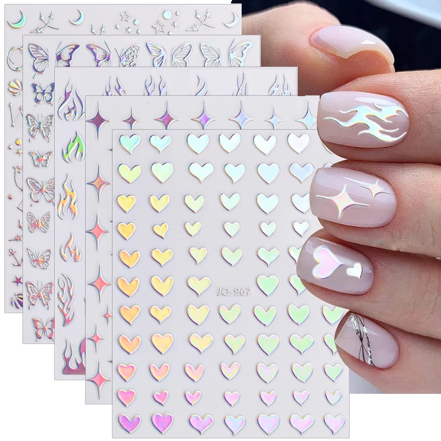  Nail Art Adhesive Stickers, 3D Laser Holographic Flame Nail Art  Supplies Nail Decals 8 Sheets Flame Nail Art Stickers Designer Stickers  Flame for Acrylic Nails Design Nail Art Decorations : Beauty