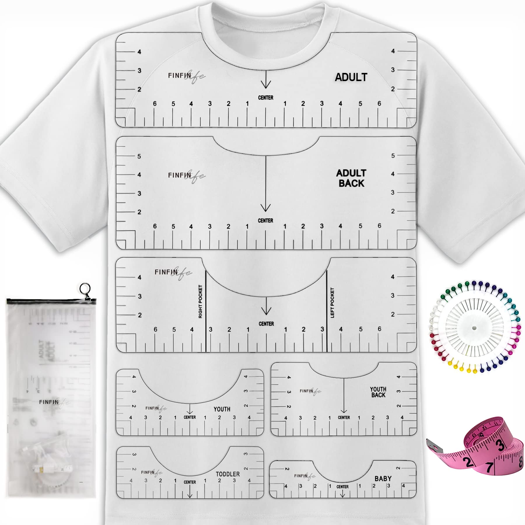 Tshirt Ruler Guide for Vinyl Alignment, Tshirt Rulers to Center Designs, Alignment Tool with Soft Tape Measure,Pencil, Size: One size, 1 Pack