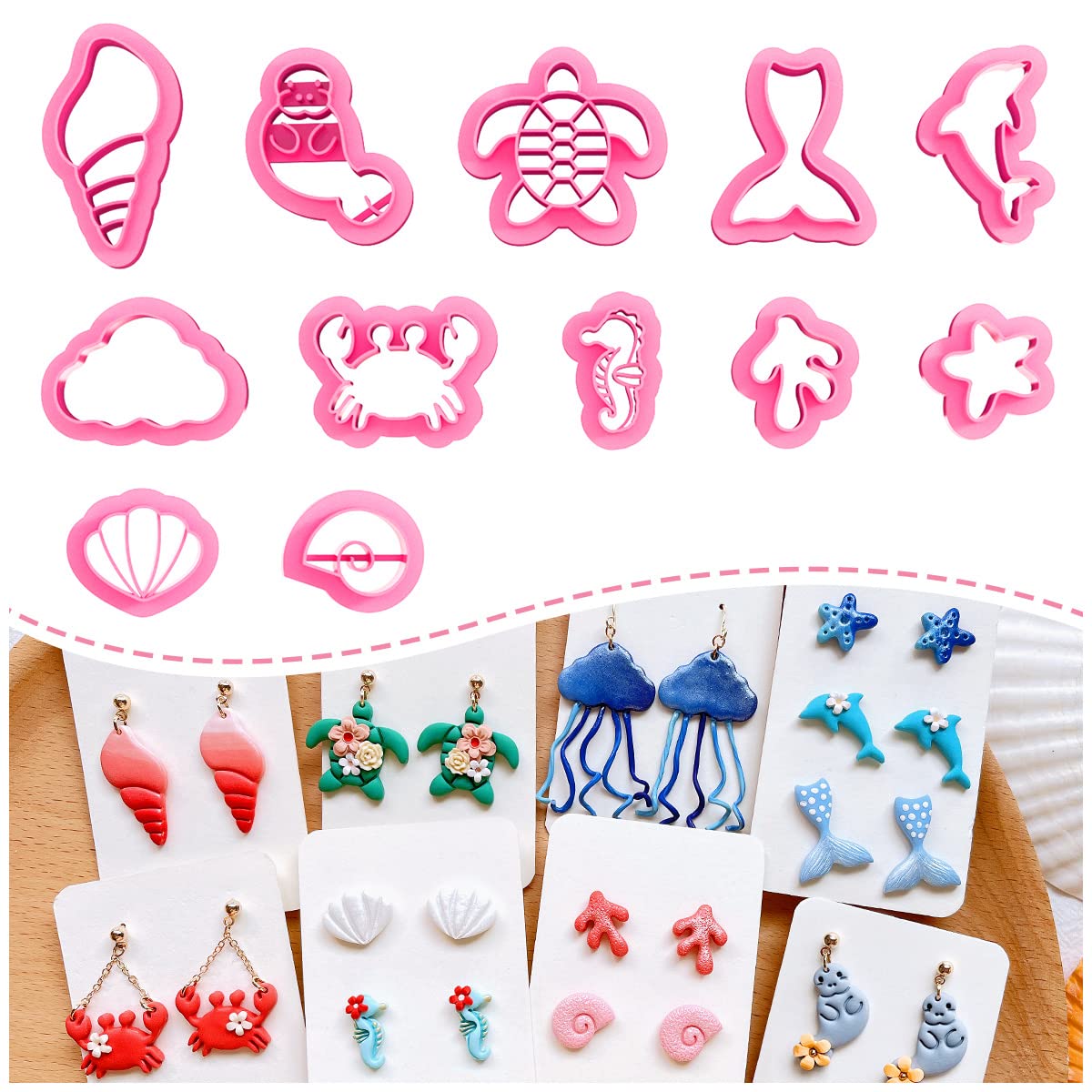 Keoker Polymer Clay Cutters Ocean Clay Cutters for Polymer Clay Jewelry 12  Shapes Sea Life Clay Earring Cutters Small Earring Cutters for Polymer Clay  Making (Coastal Clay Cutters) Ocean polymer clay cutters