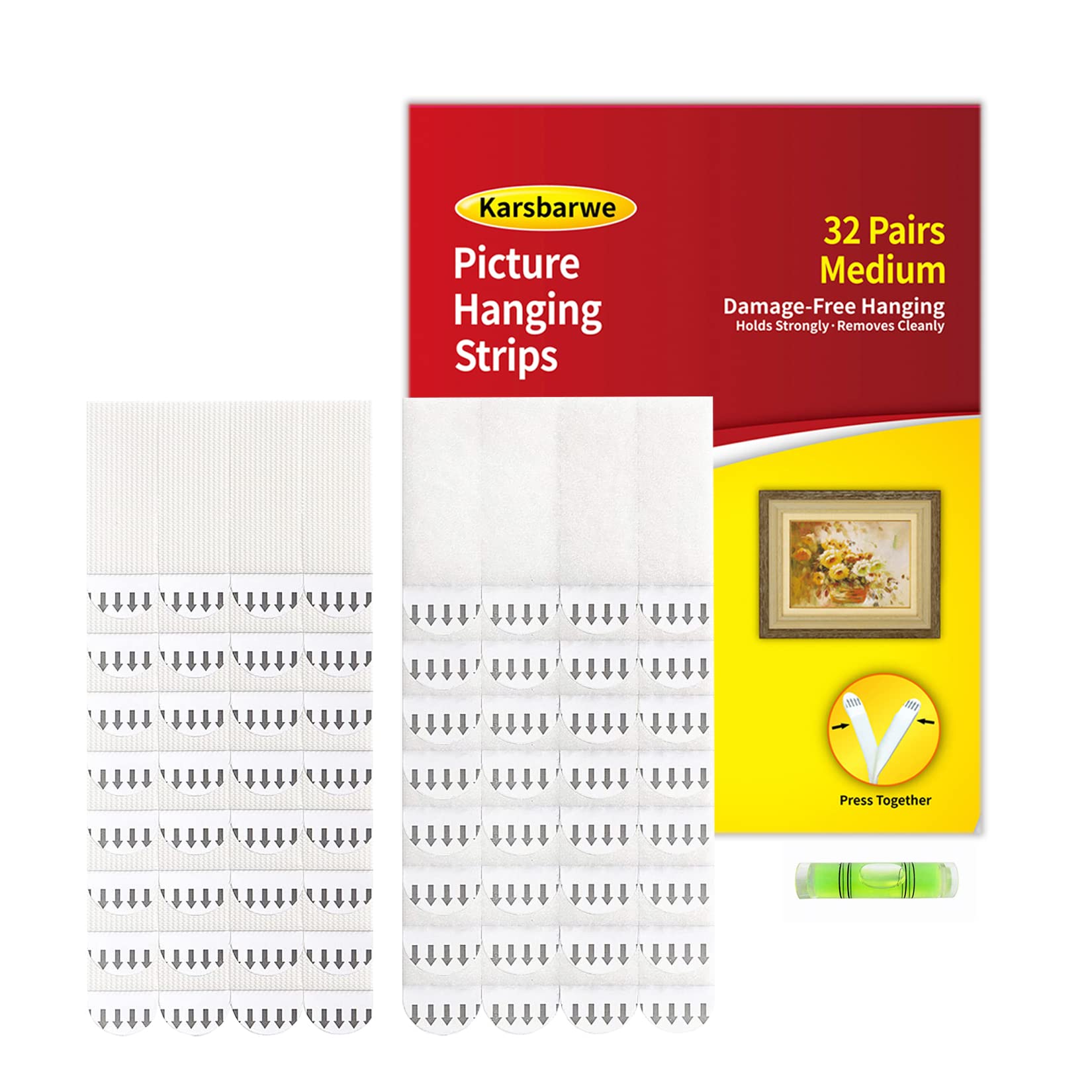 32-Pairs(64strips) Medium Picture Hanging Strips Heavy Duty