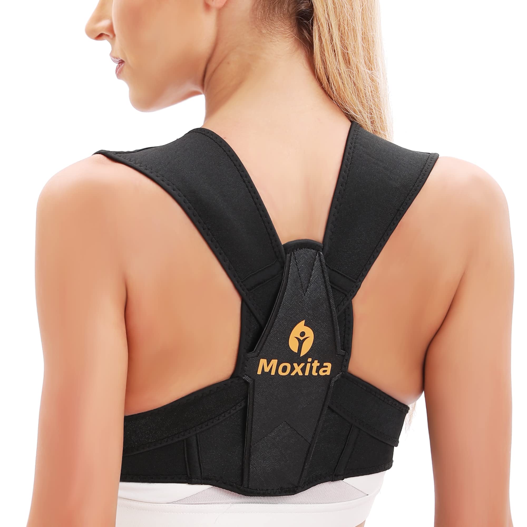 Breathable Upper Back Brace, Adjustable Chest Brace for Office Work and  Sports,Black-Medium