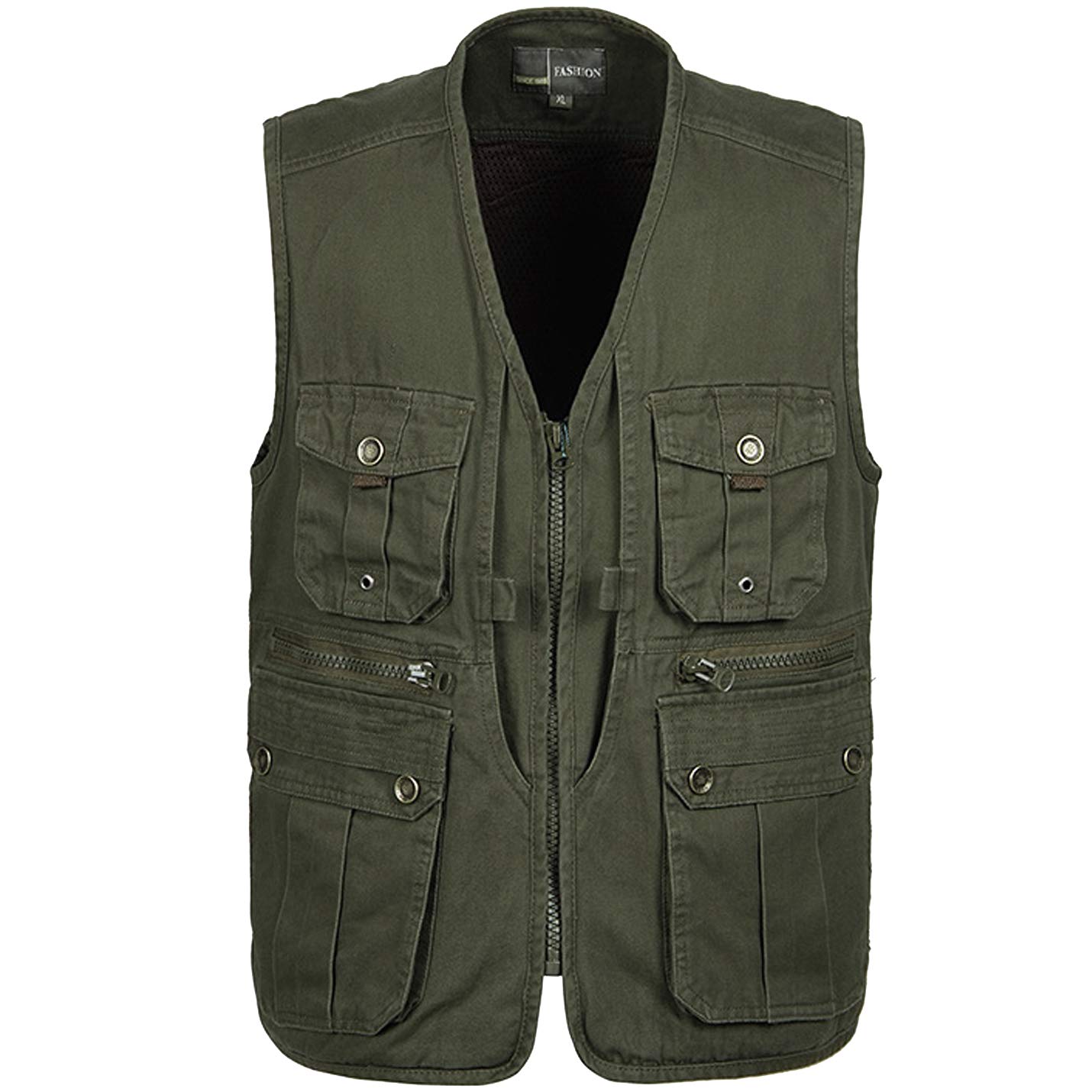 Flygo Mens Casual Outdoor Work Utility Safari Fishing Travel Vest with  Pockets Large Light Green