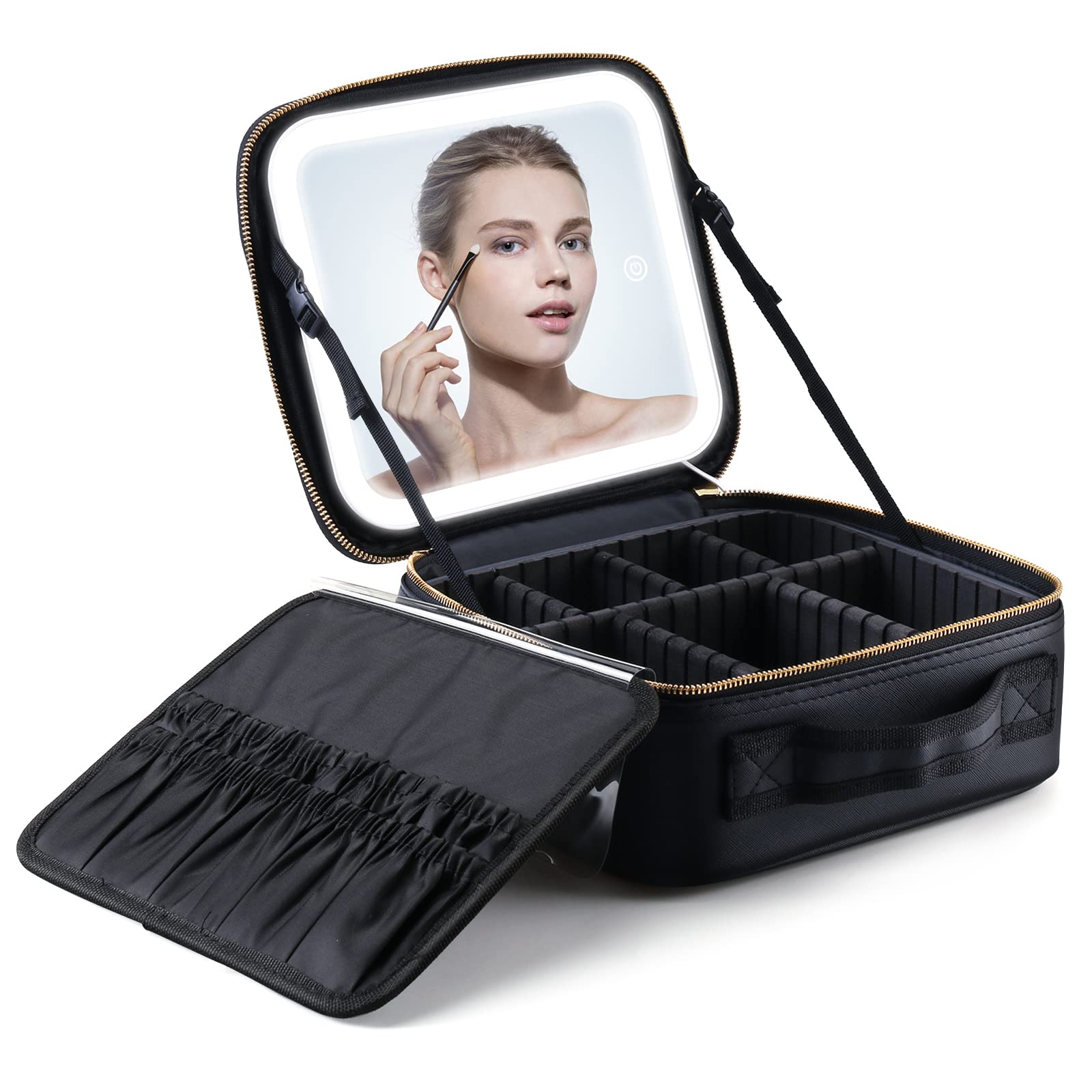 Multifunction LED Makeup Bag with Rechargeable 3-light Mirror dividers