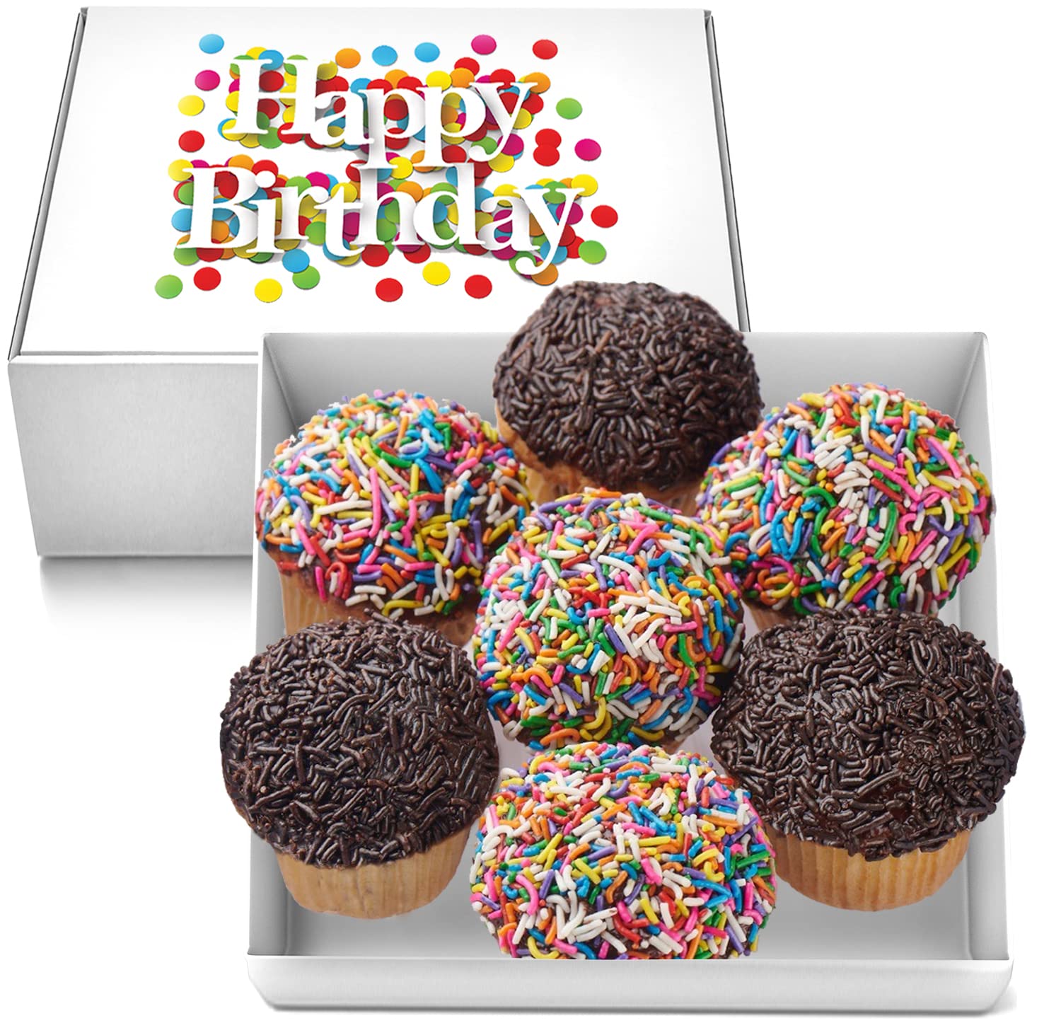Happy Birthday Cupcakes Large Gift Basket Rainbow Sprinkle