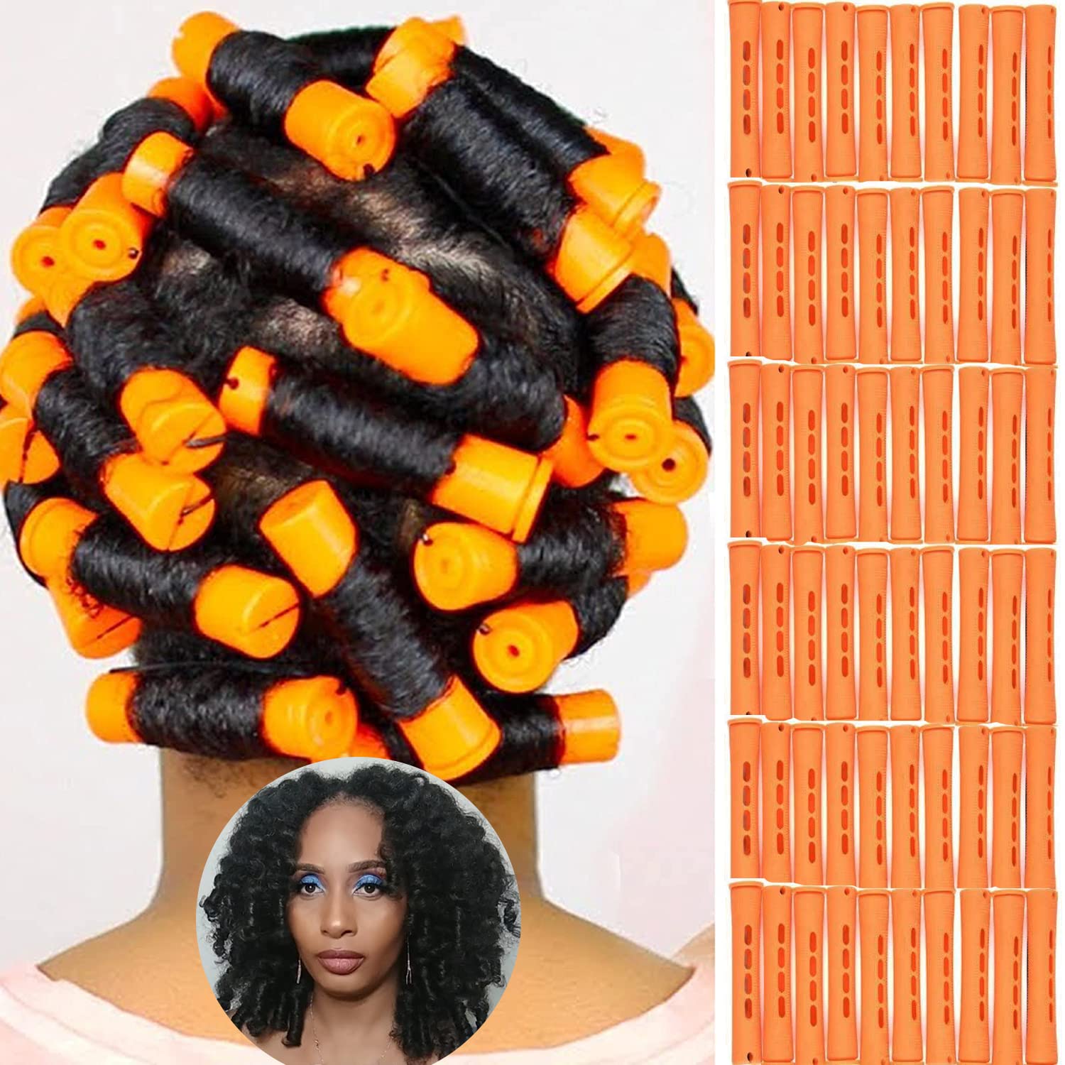60pcs Perm Rods Set for Natural Hair Plastic Cold Wave Rod Non-Slip Hair  Rollers 0.87 Inch Orange Perm Rods for Long Short Hair Curling Rods Hair  Perms for Women Hair Curlers DIY