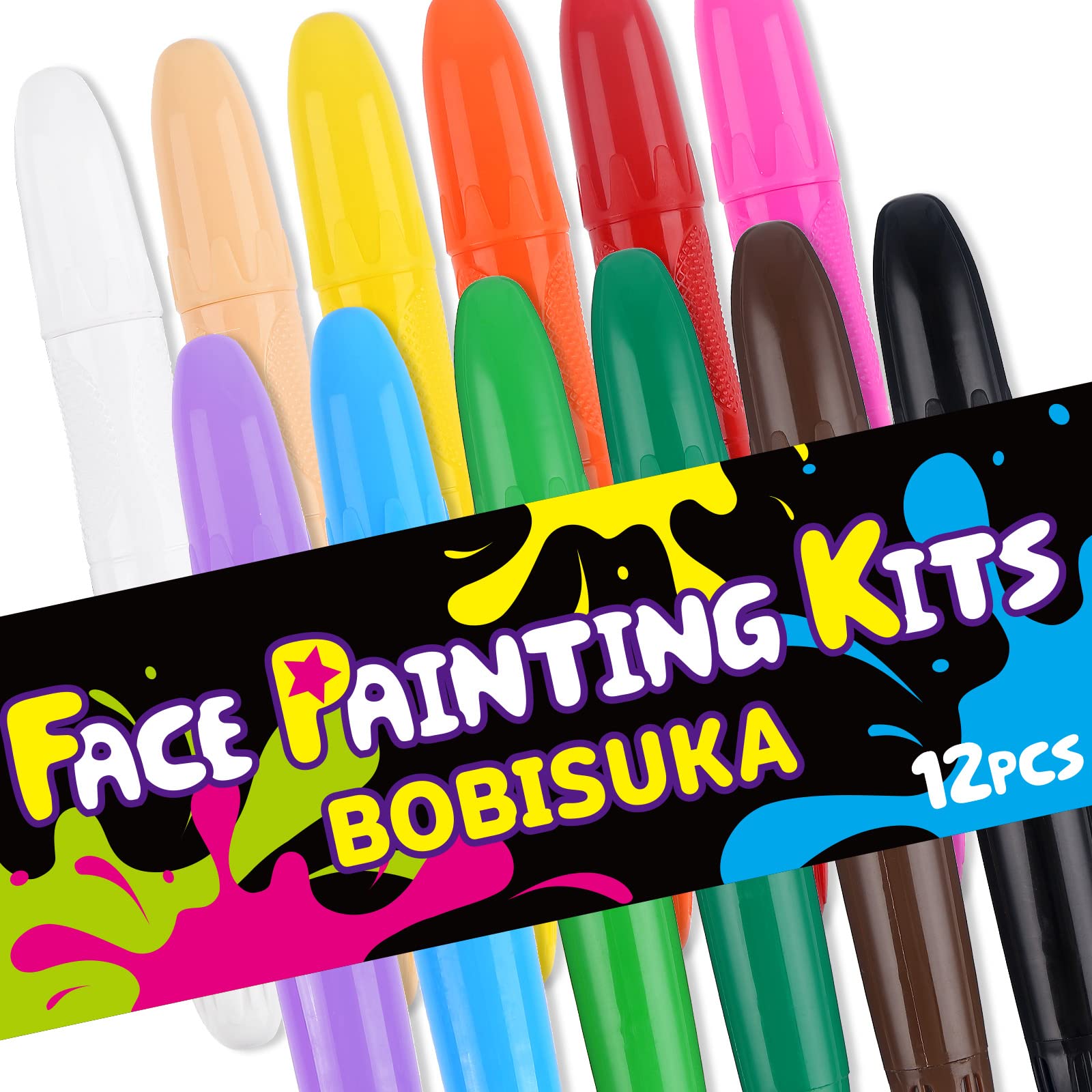 BOBISUKA Face Painting Kit for Kids - 16 Colors Water Based Body Face Paint  Includes Brushes,Sponges,Glitters,Gem Sheet,Instructions,Stencils for  Halloween Party Costume SFX Makeup