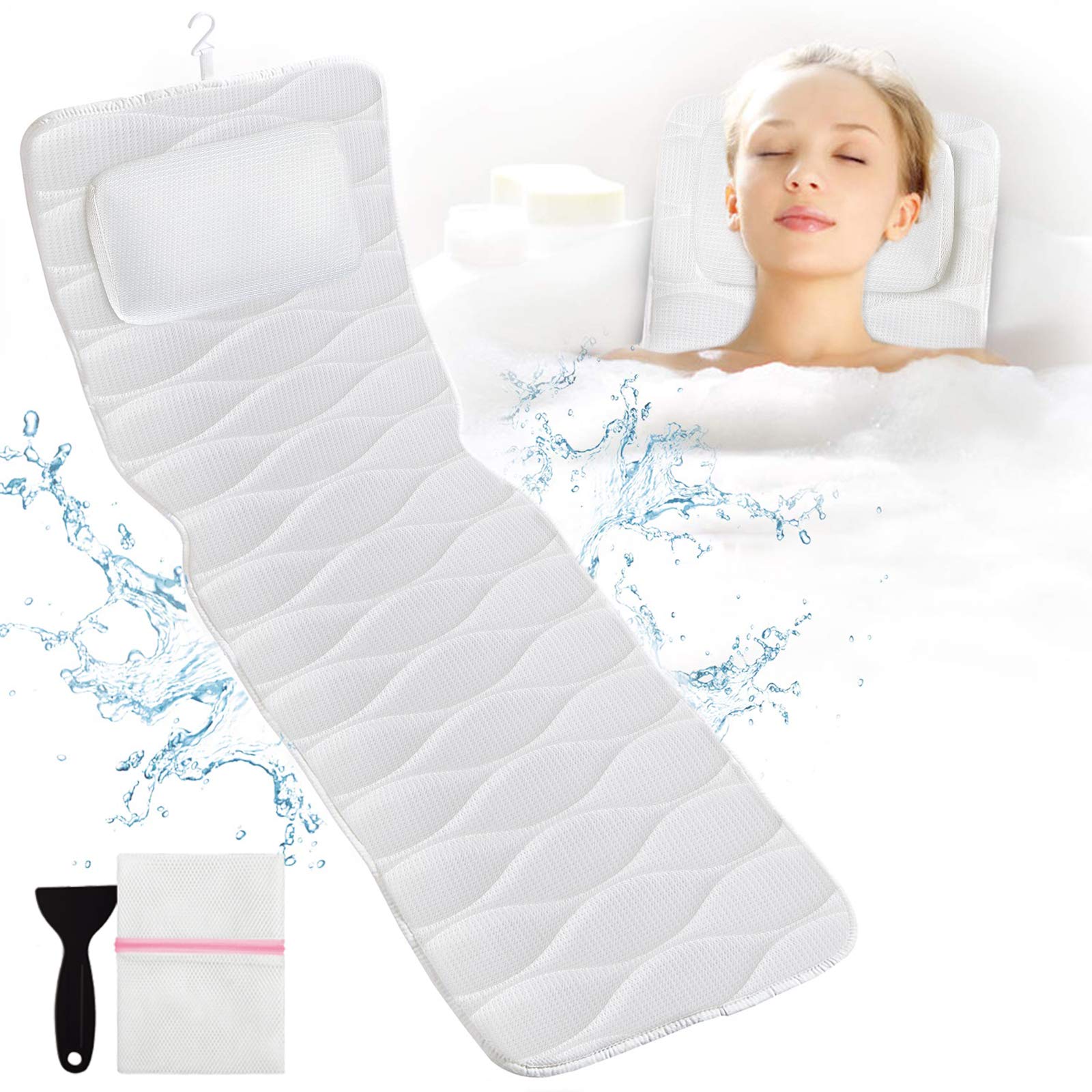 Bathtub Pillow for Neck and Shoulder: Spa Bathroom Accessories Bath Pillow  for Bathtub with 6 Suction Cups. Luxury Headrest Bath Cushion for Tub.
