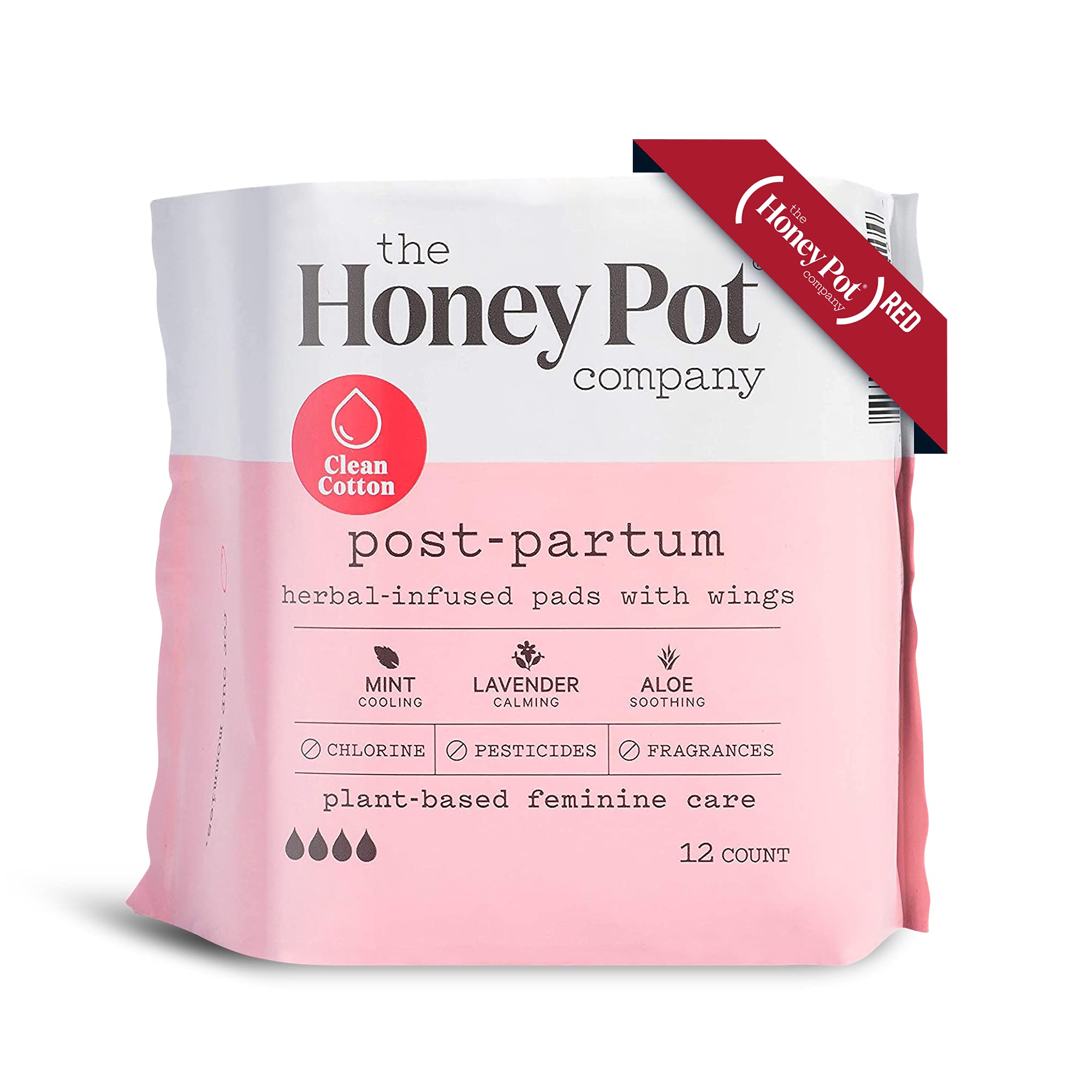  The Honey Pot Company - Herbal Postpartum Pads with Wings -  Full Coverage - Herbal Infused w/Essential Oils for Cooling Effect, Organic  Cotton Cover, & Ultra-Absorbent - Postpartum Essentials - 12ct 