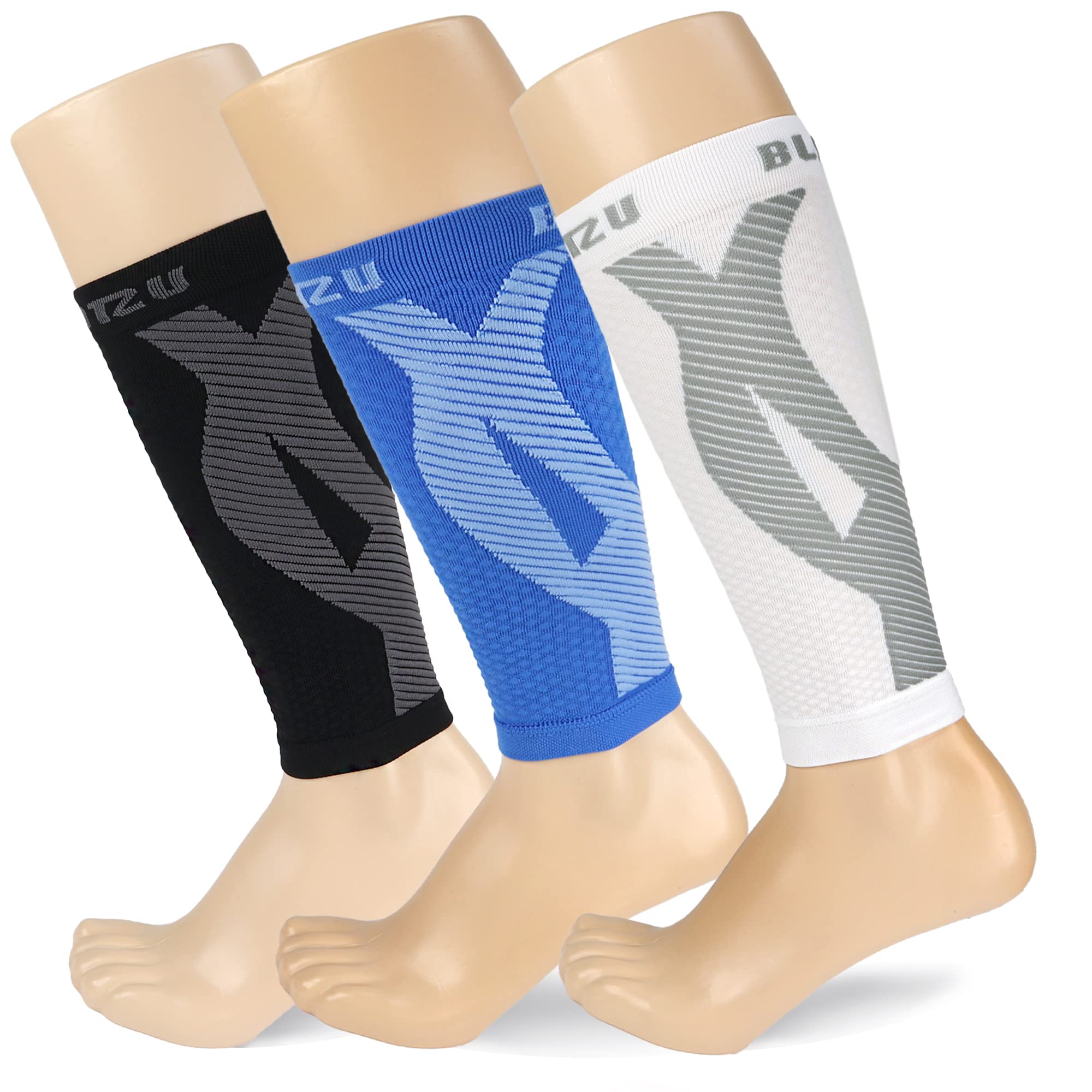 BLITZU 3 Pairs Calf Compression Sleeves for Women and Men Size L-XL, One  Blue, One Black, One White Calf Sleeve, Leg Compression Sleeve for Calf  Pain