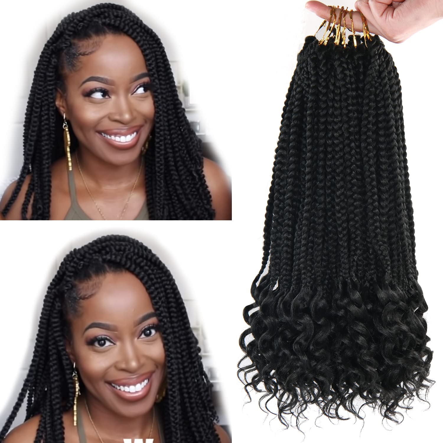 6 Packs Pre Looped Crochet Box Braids Hair with Curly Ends Goddess