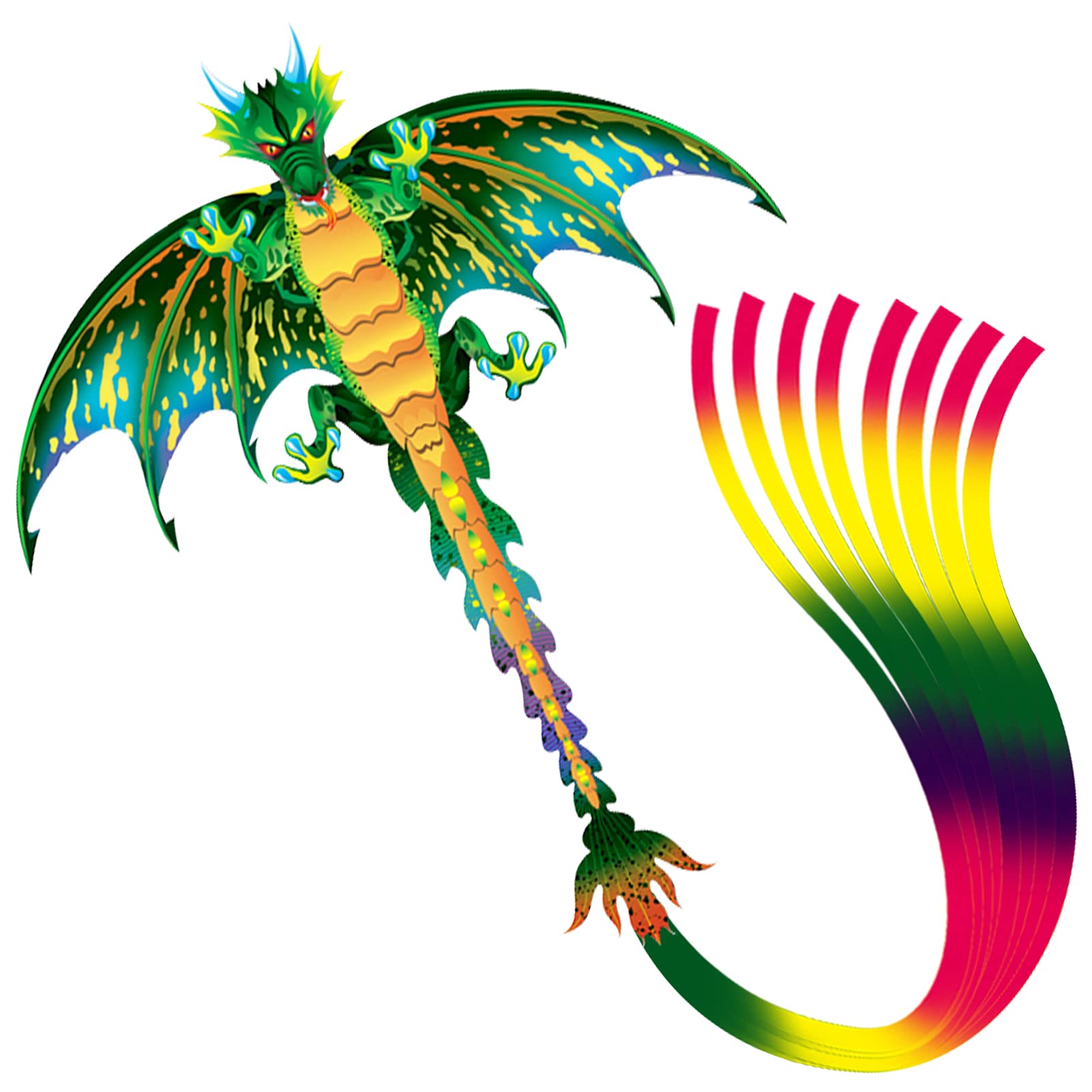 eyijklzo Green Dragon Kite Beautiful and Easy Flyer Kite for Children and  Adult with Long Colorful