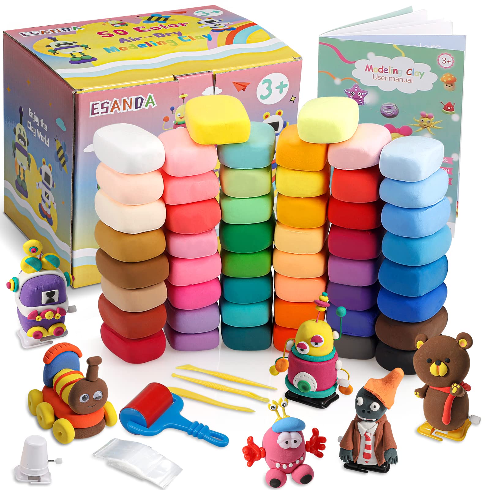 Modeling Clay Kit - 50 Colors Soft & Ultra Light Air Dry Magic Clay with  Sculpting Tools Safe & Non-Toxic Great Gift for Kids.
