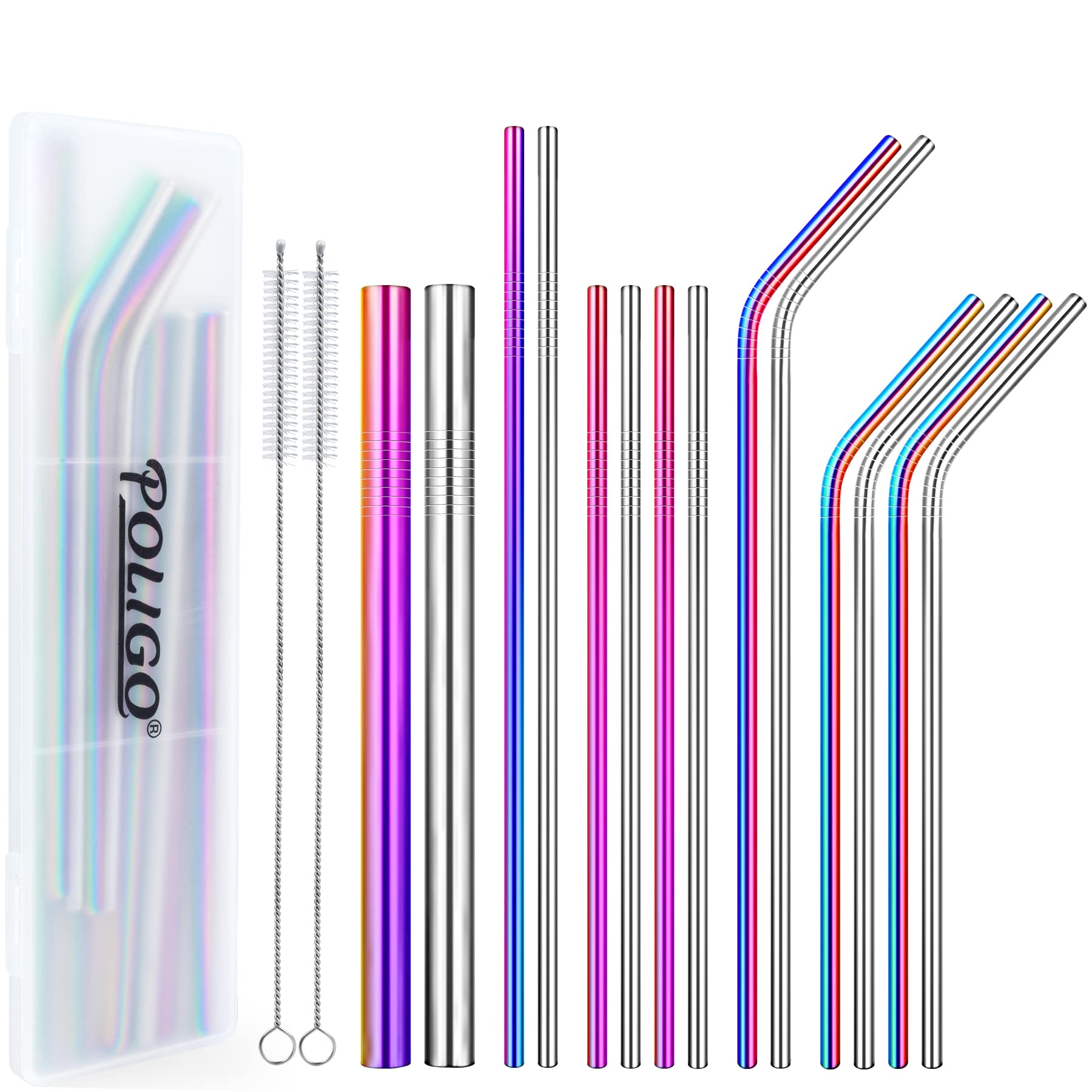 Reusable Boba Straws & Smoothie Straws, Extra Wide 304 Stainless Steel  Metal Straws With Case & Cleaning Brush, For Bubble Tea, Milkshakes, Jumbo  Drinks, Up To Tumblers, Rainbow Colorful Metal Straws, Chrismas