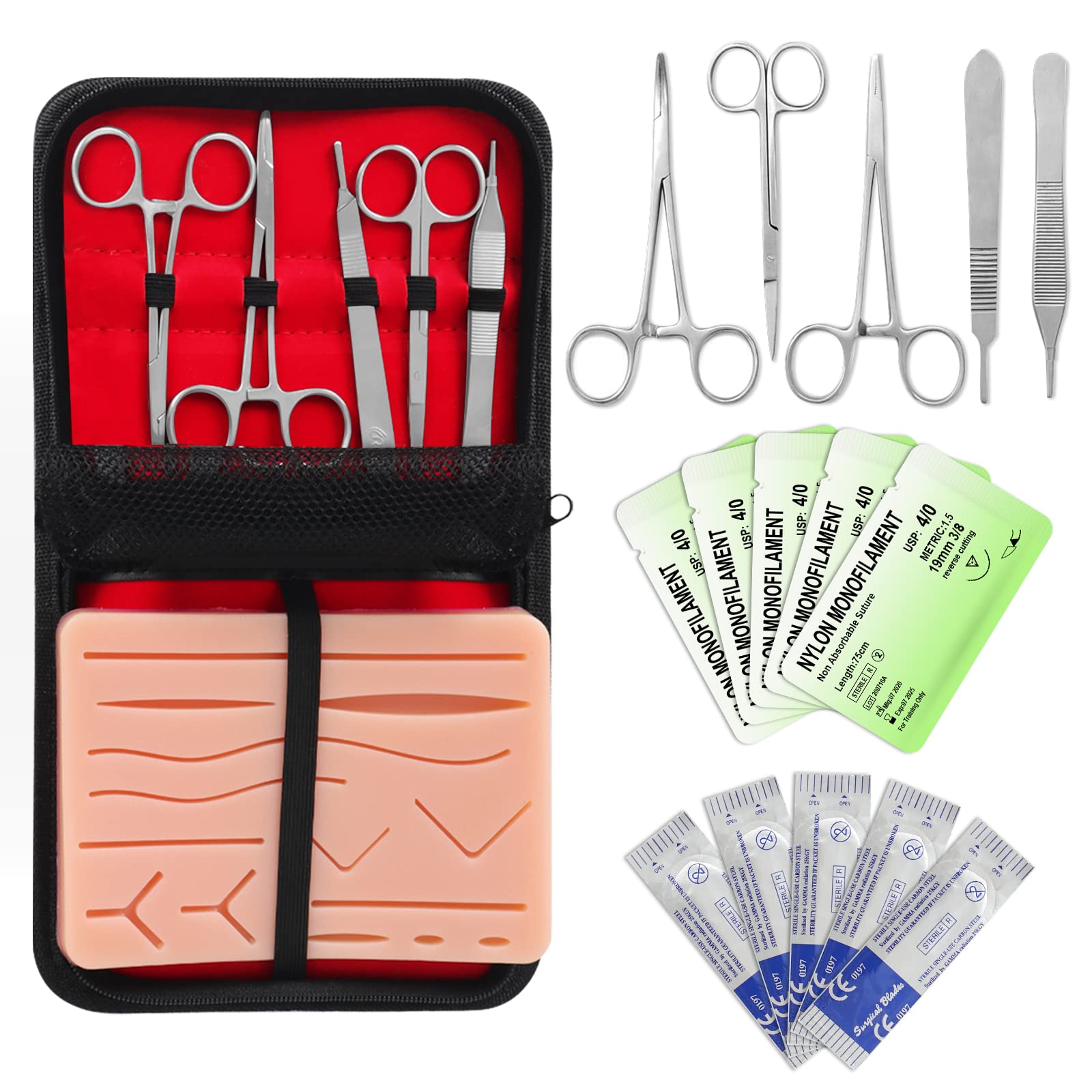 Surgiskill Suture Practice Kit for Medical Students Complete Kit (35  Pieces) Durable Large Suturing Pad with 14PreCut Wounds Tools Kit Silk  Nylon