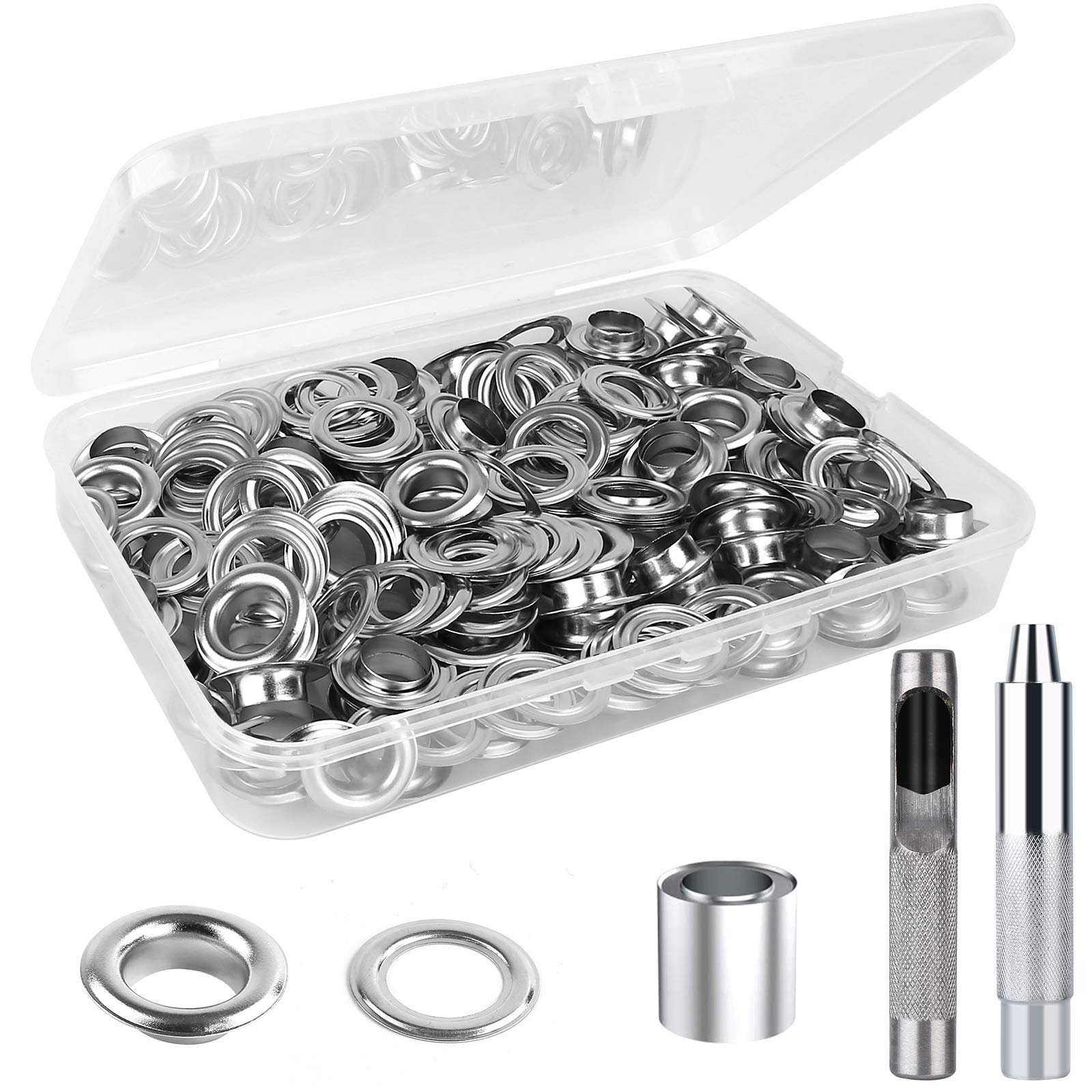 Unique Bargains 200set Grommets Kit Metal Eyelets 4mm 0.16 Grommet for Shoes Clothes, White