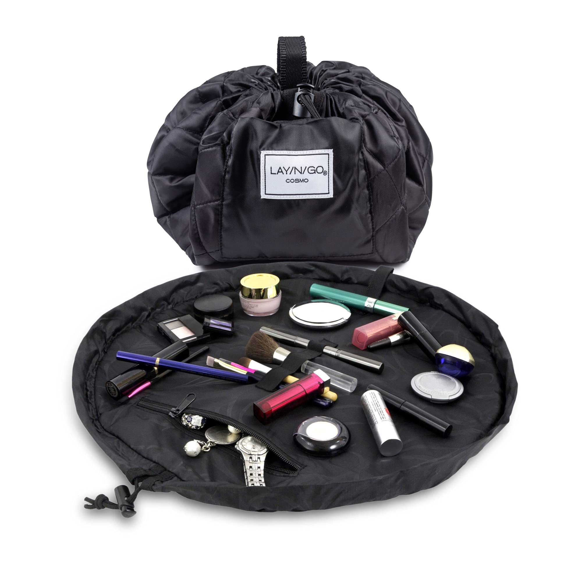 OHS Plain Drawstring Makeup Bag Organiser, Black - One Size