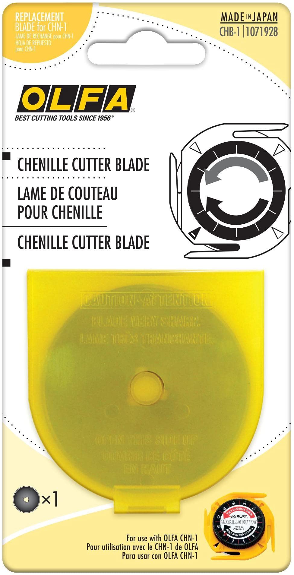 OLFA Chenille Cutter Replacement Blade, 1 Blade (CHB-1) - Tungsten Steel  Circular Rotary Cutter Blade for Chenille Fabric, Crafts, Sewing, Quilting,  Replacement Blade: Fits OLFA CHN-1 Chenille Cutter