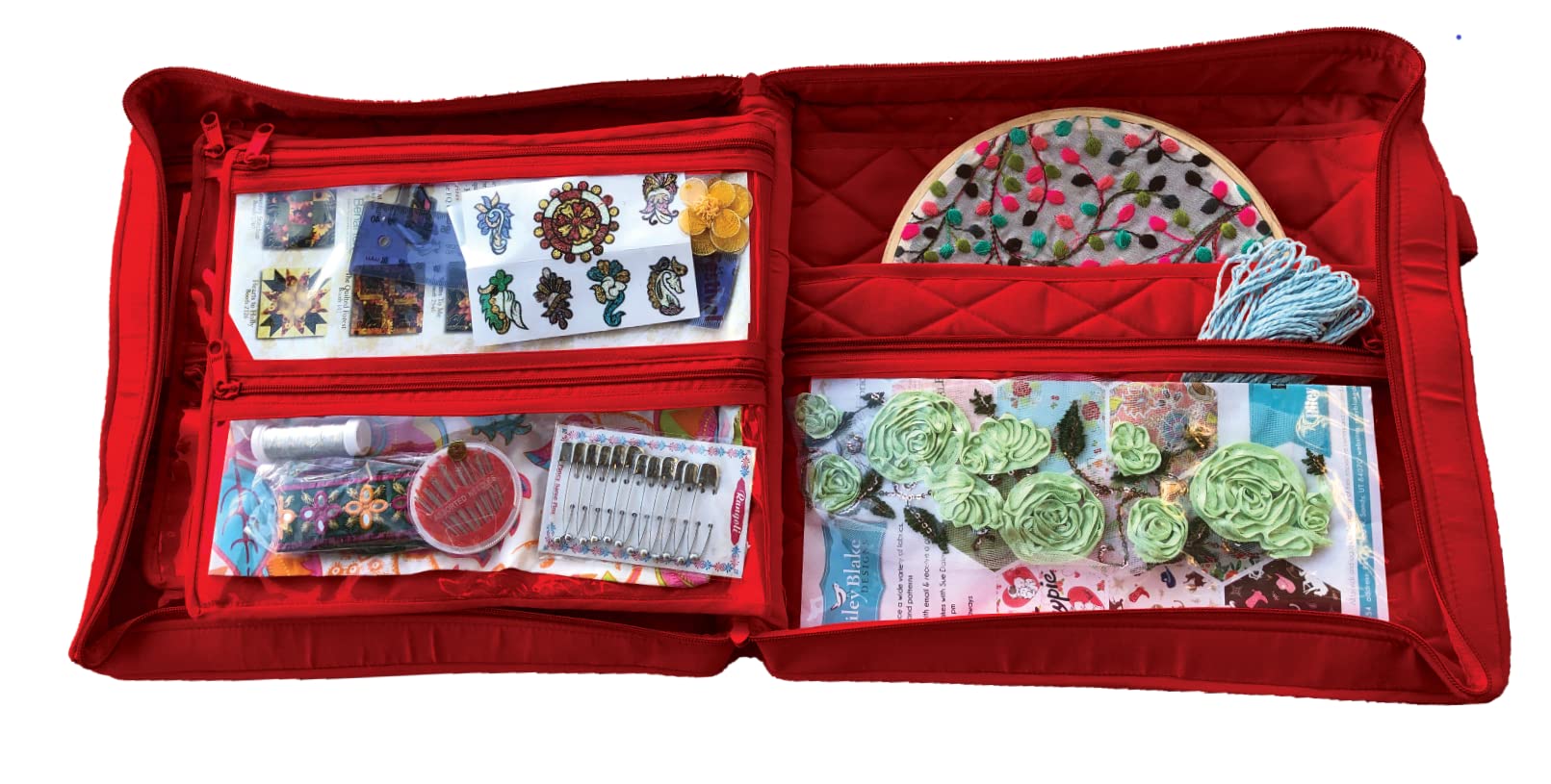 Yazzii Supreme Craft Organizer - Portable Storage & Tote Bag - Multipurpose Storage  Organizer for Quilting Patchwork Embroidery Needlework Papercraft & Beading  Red