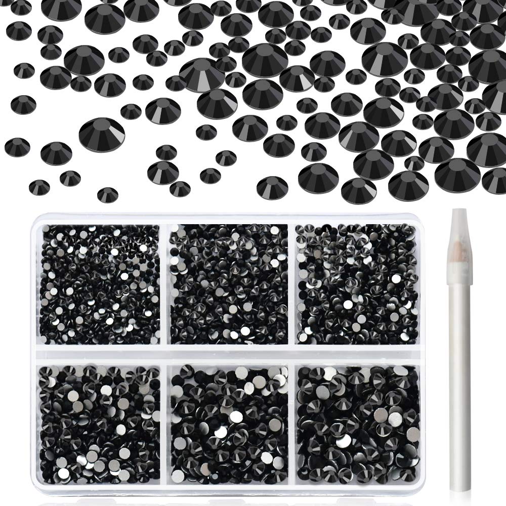 WOKOTO 2 Box Flat Back Black Nail Rhinestones And Crystals Set With Picker  Pencil Black Rhinestones For Crafts Makeup Black Face Rhinestones Gems
