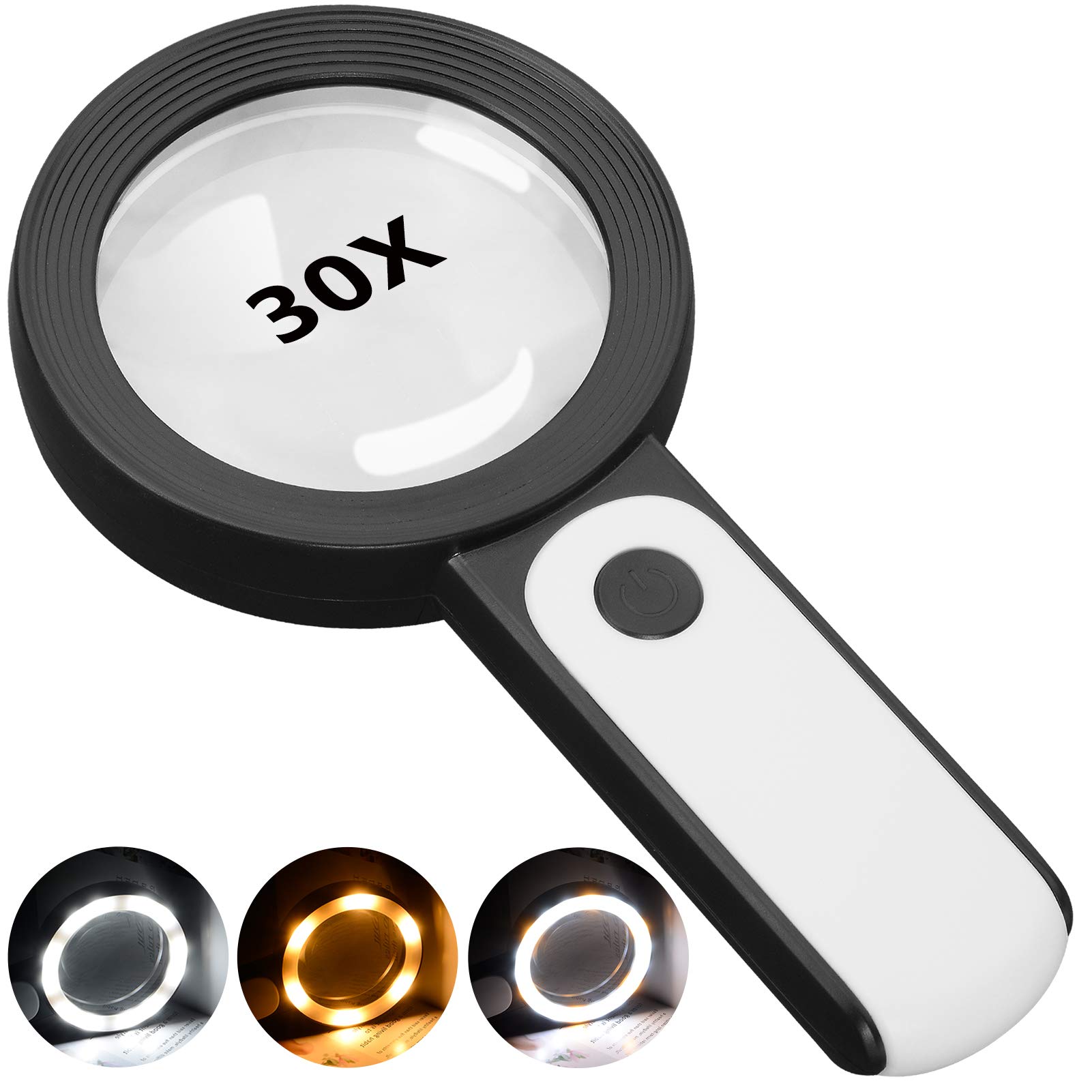 JMH Magnifying Glass with Light, 30X Handheld Large Magnifying