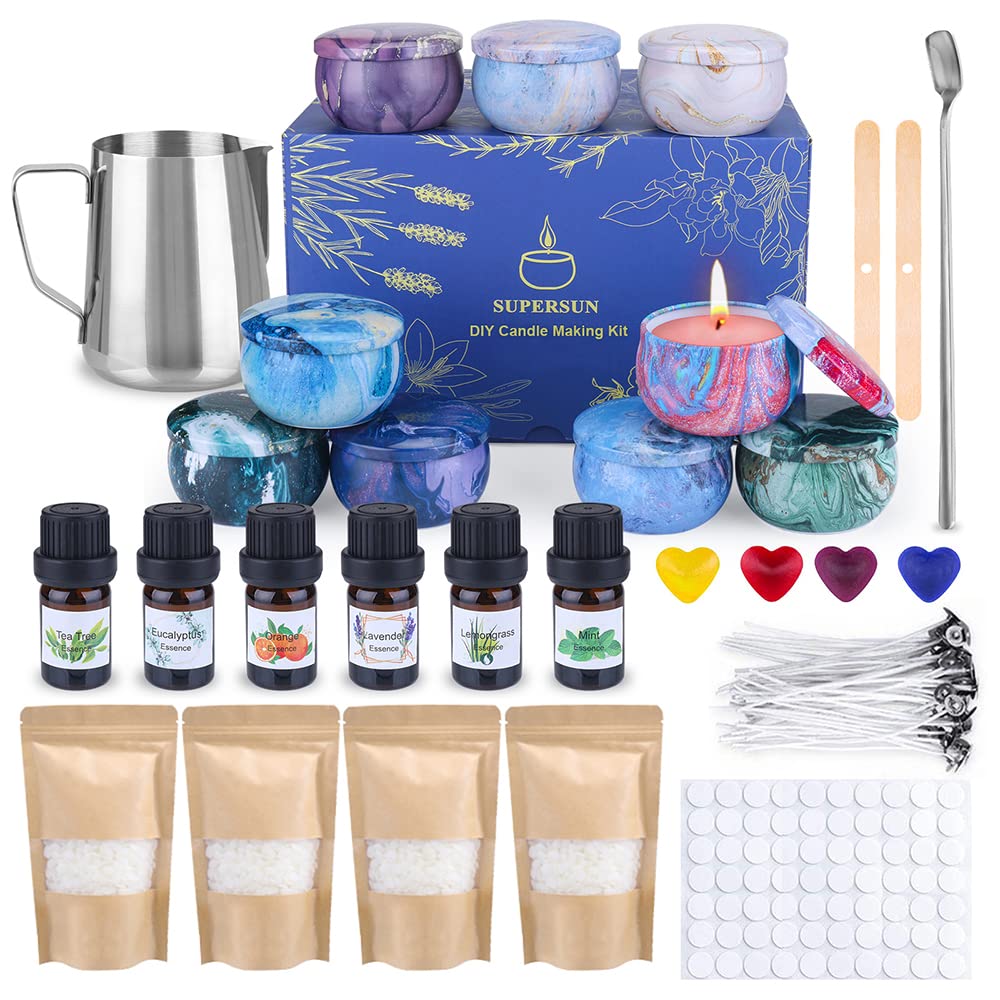 SUPERSUN Candles Making Kit for Adult - Christmas DIY Gift Supplies for Kid  and Beginner, Include Fragrance Oils, Candle Pouring Pitcher, Bees Wax,  Center Devices, Tins, Wicks, Dyes, Wicks Sticker