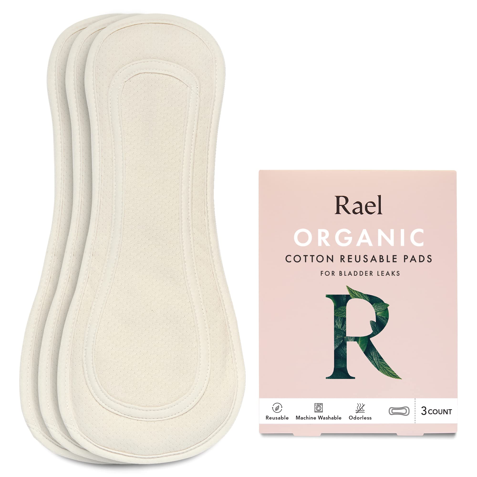 Rael Reusable Panty Liners Menstrual, Organic Cotton Cover (5 count, White)
